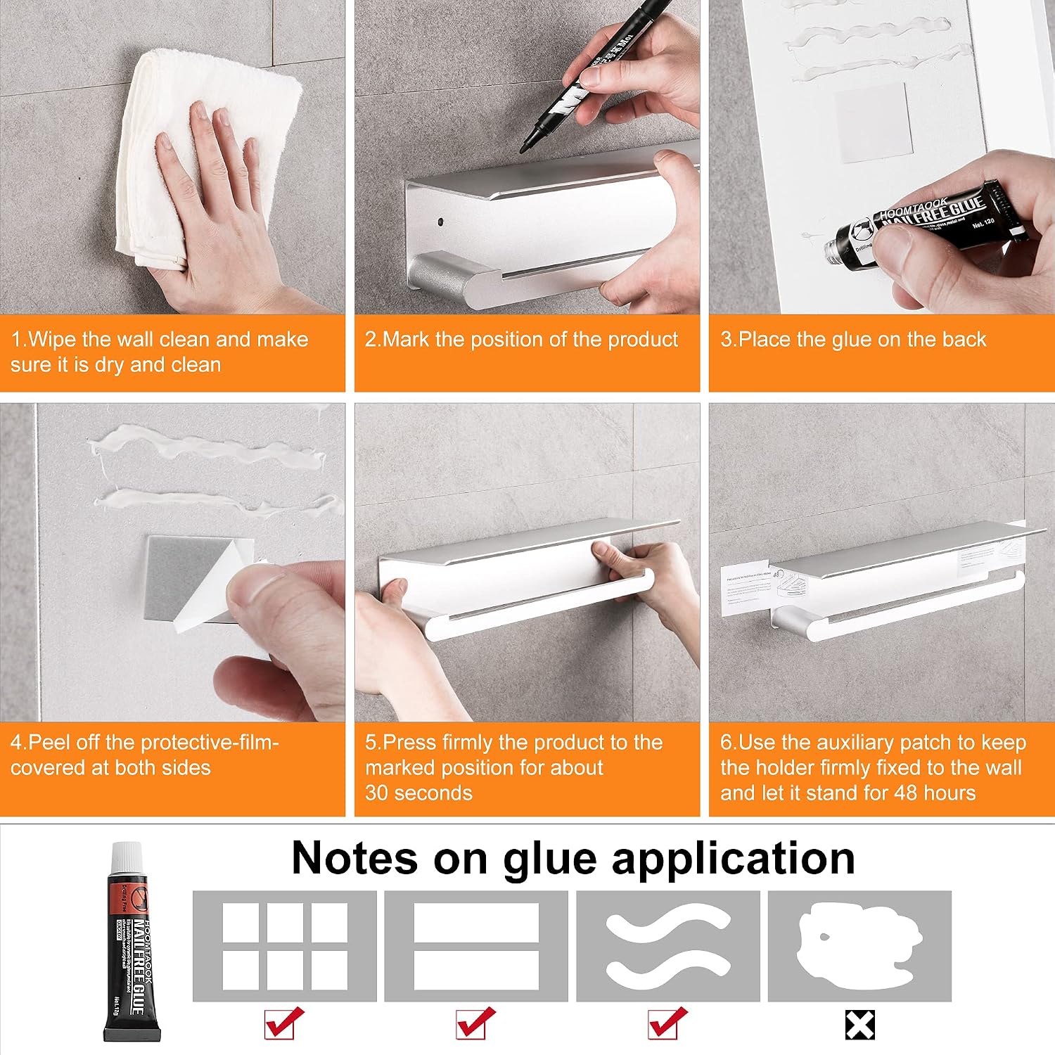 DUFU Paper Towel Holder Wall Mount for Kitchen, Silver | Self-Adhesive,Paper Towel Holder With Shelf for Bathroom