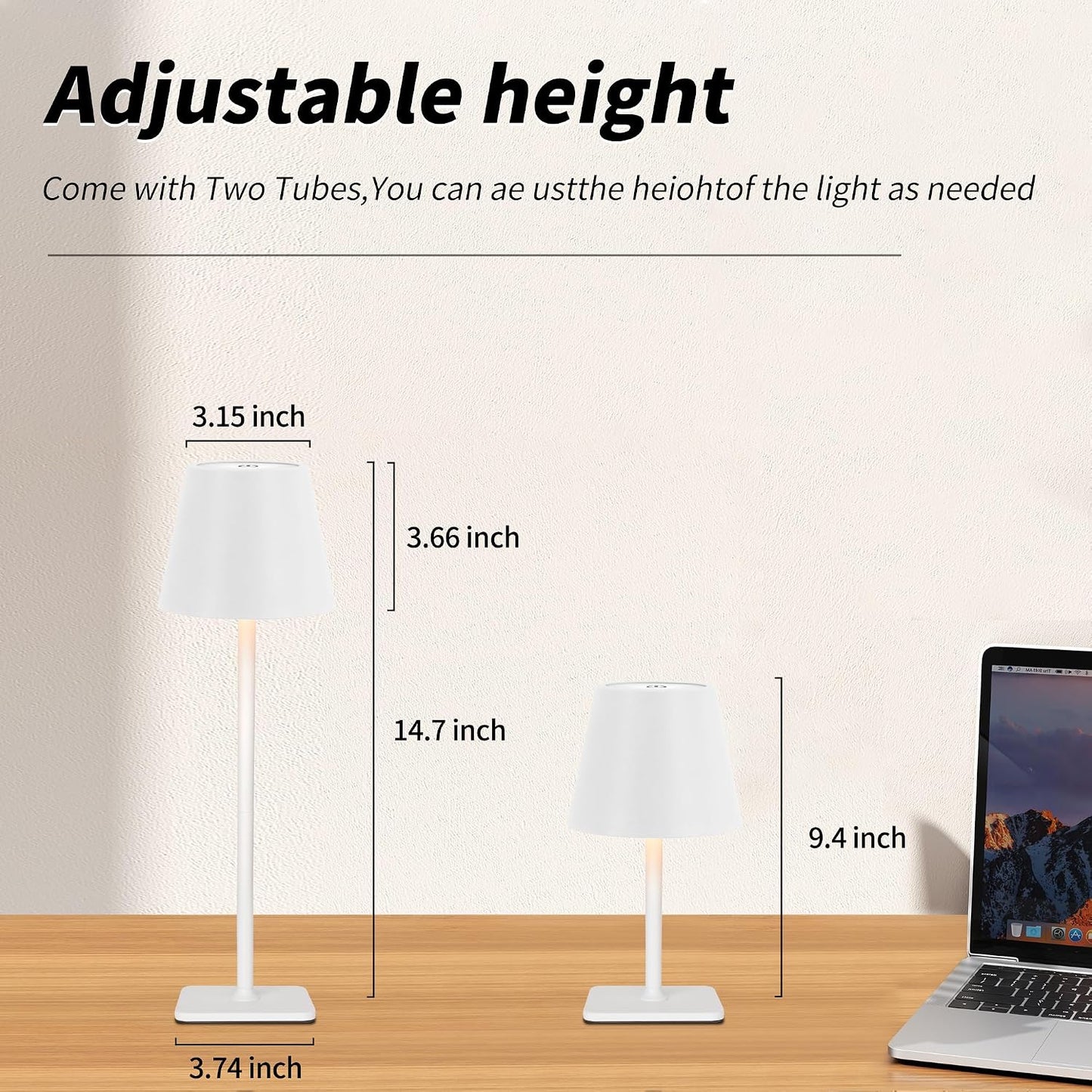 Mr. White Outdoor Waterproof Cordless Wireless Rechargeable Portable Top Touch Battery Operated Powered LED Table Lamp