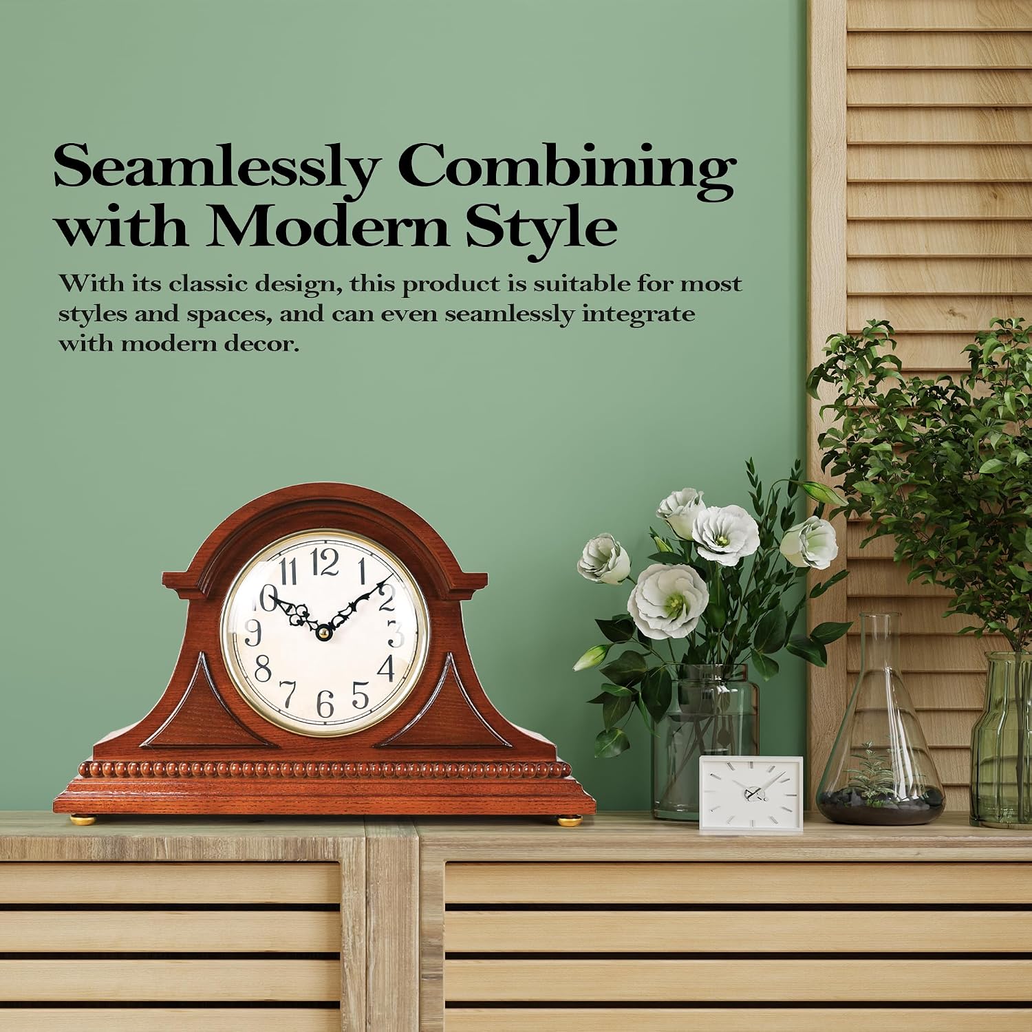 AYRELY® Grandfather Mantel Clock with Hour/Quarter-Hour Chime, Elegant Wooden Frame, Table Clocks Battery Operated