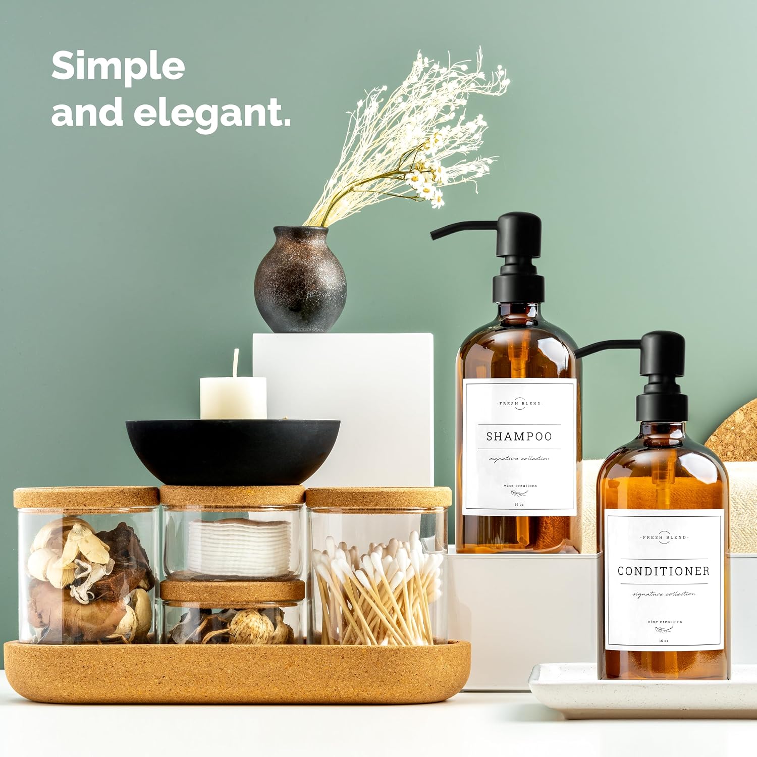 Vine Creations Amber Glass Soap Dispenser, 2 Pack Kitchen Soap Dispenser Set with Ceramic Tray, Stainless Steel Pump