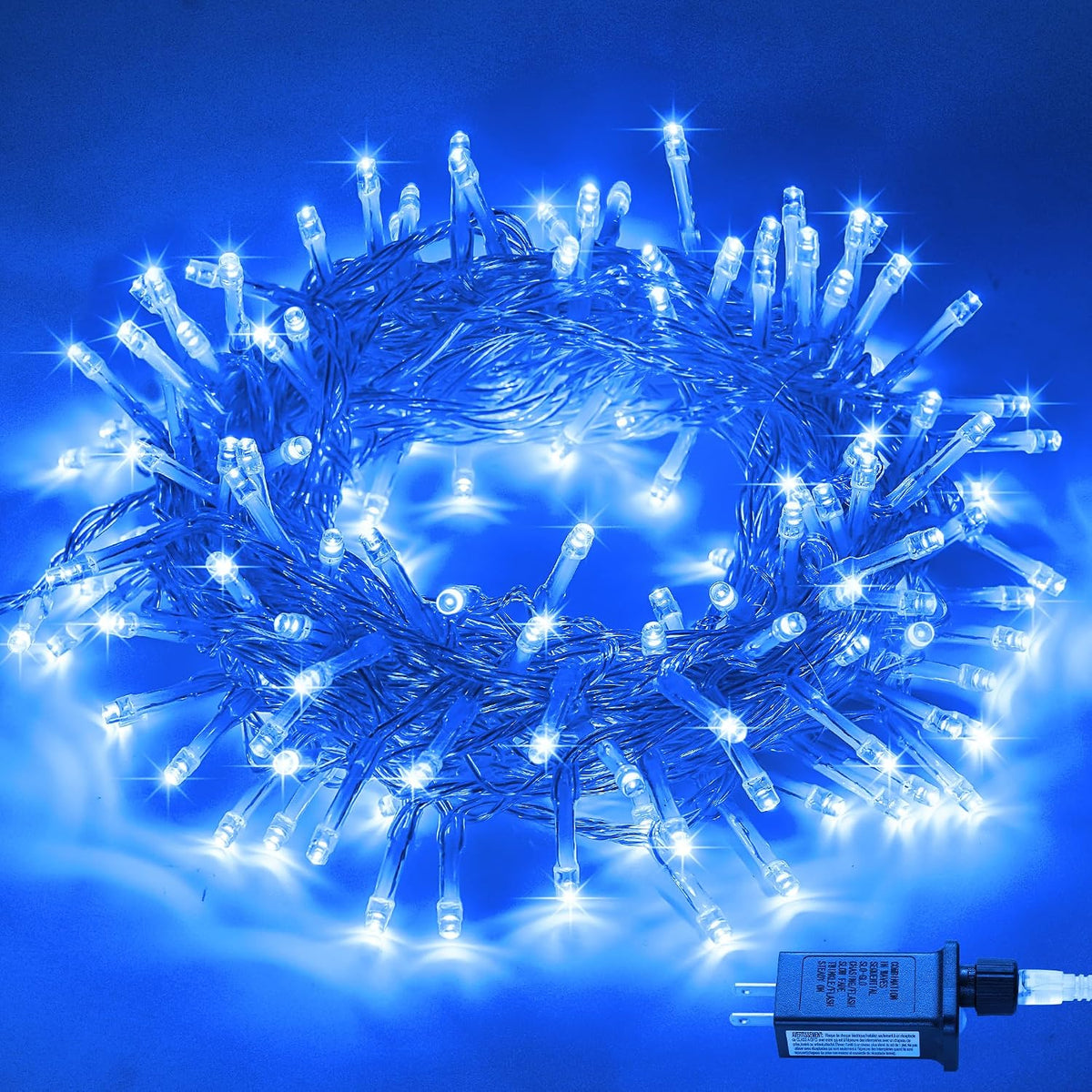 JMEXSUSS Connectable 100 LED Blue Christmas Lights Clear Wire