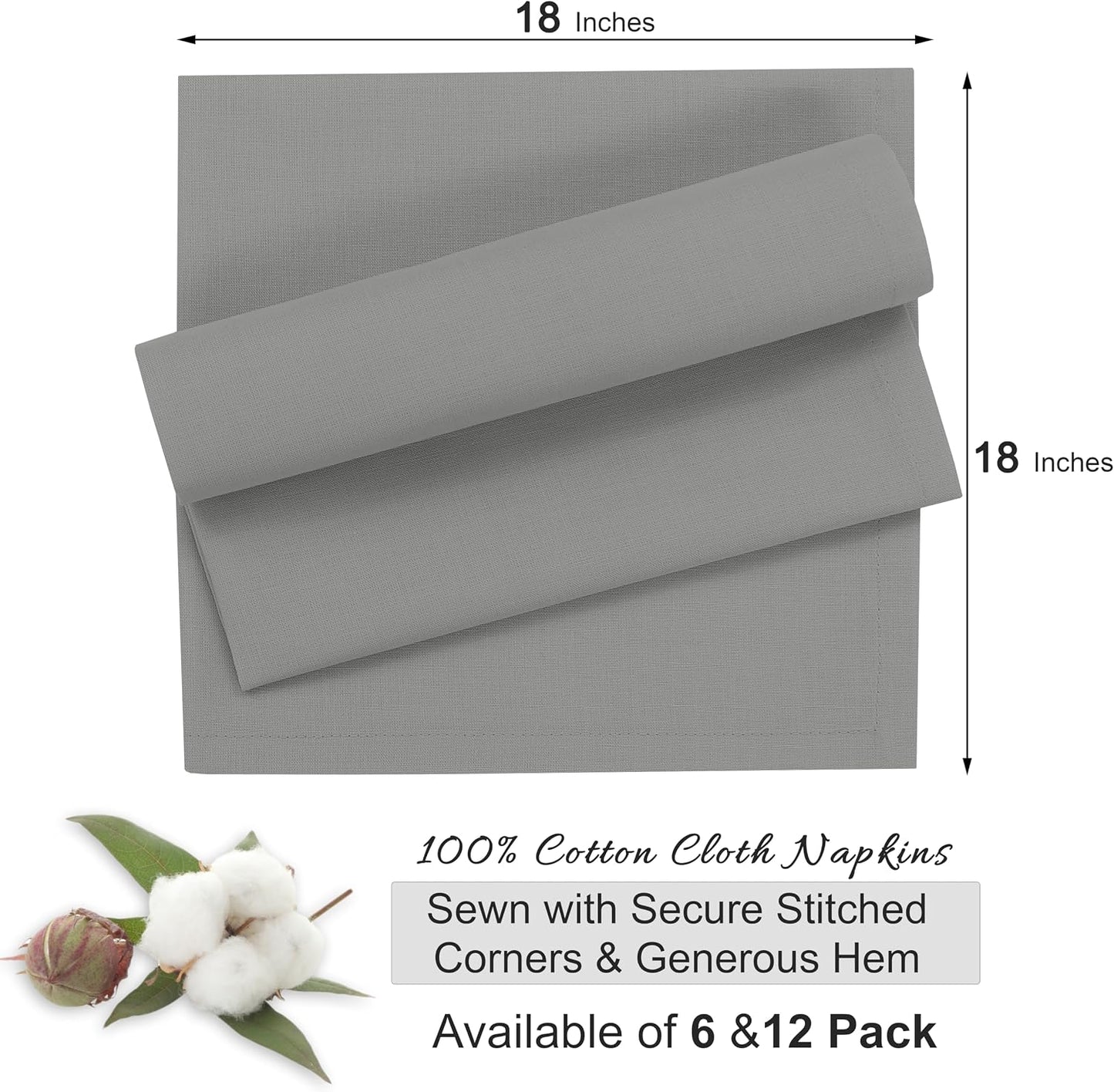 Ruvanti Cloth Napkins Set of 12, 100% Cotton 18”x18” - Wild Dove | Washable, Soft, Durable & Absorbent Everyday