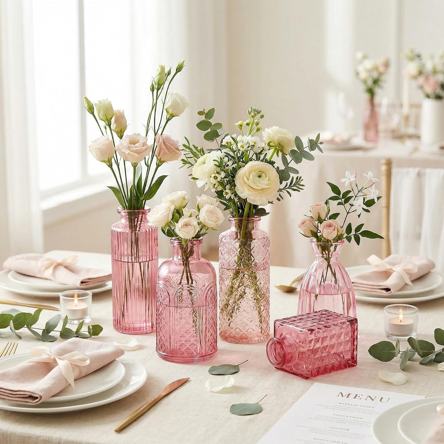 Pink Glass Bud Vases / Pink Series / Set of 30