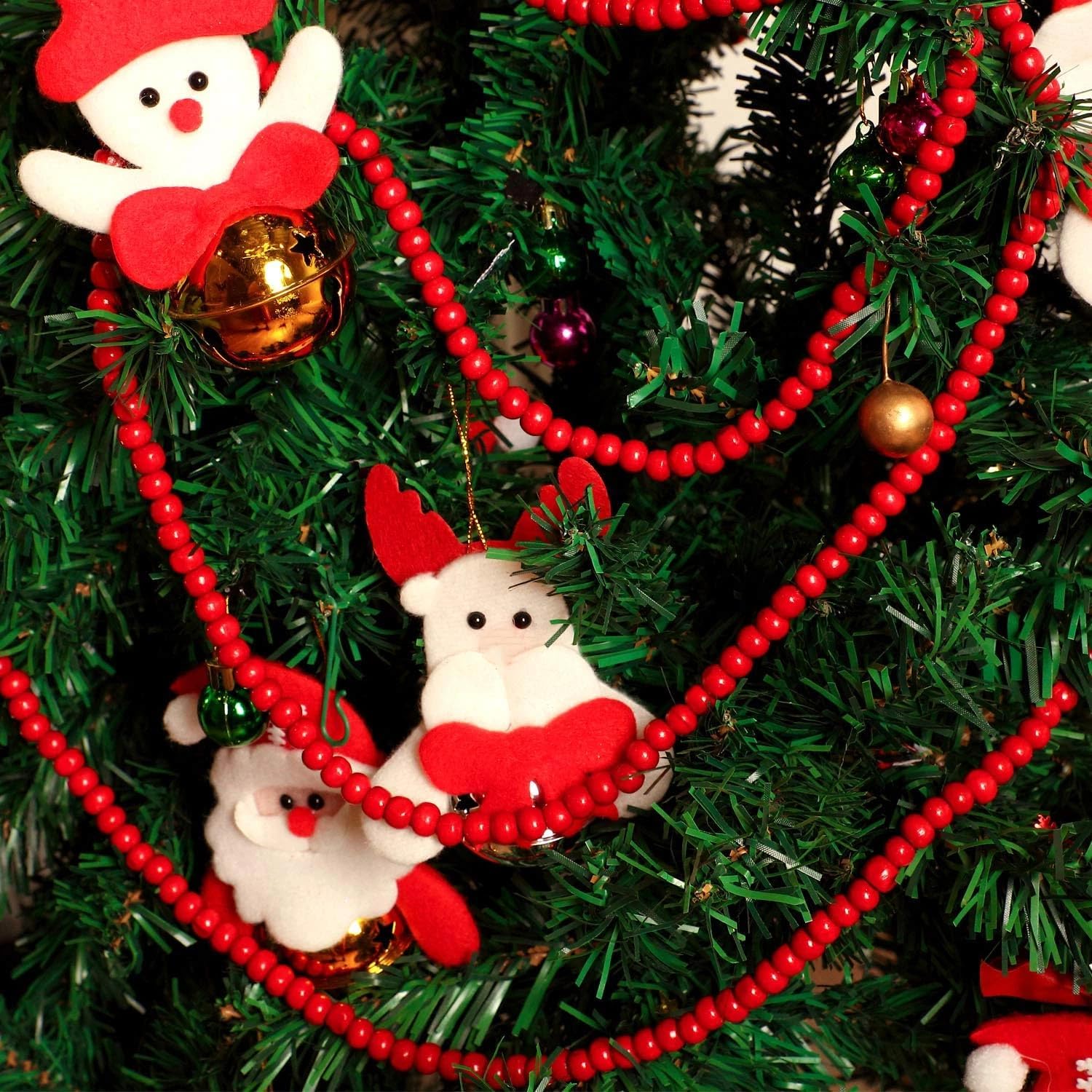1 Piece Christmas Wooden Bead Garland Round Farmhouse Vintage Wood Bead / Burgundy / 19.7 ft