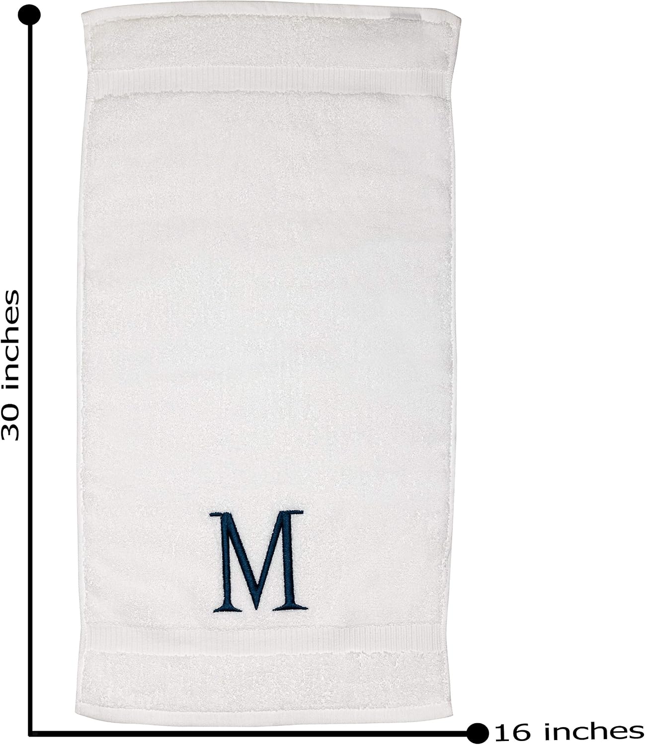 White with Navy Monogrammed Hand Towels for Bathroom - Set of 2 Letter M | Luxury Hotel Quality Initial Towels For