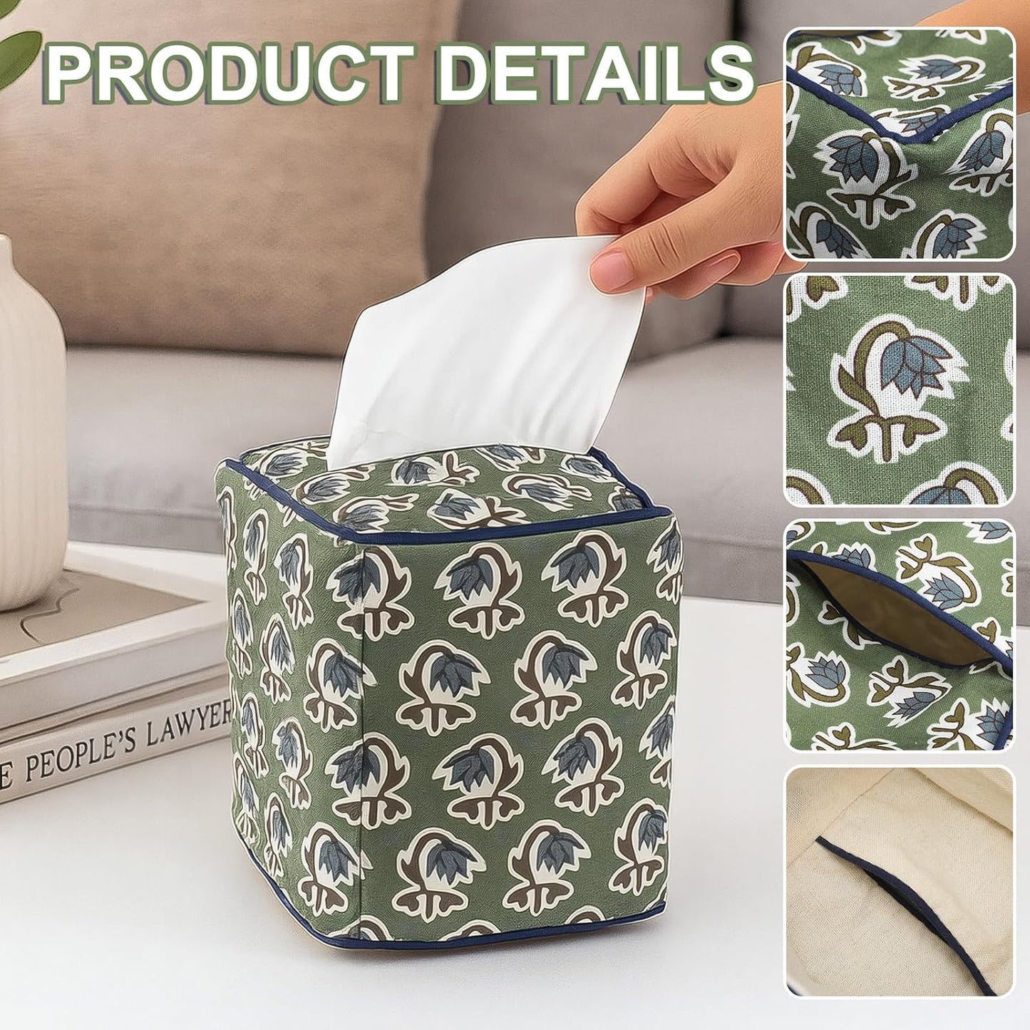 Fabric Tissue Box Cover / Green