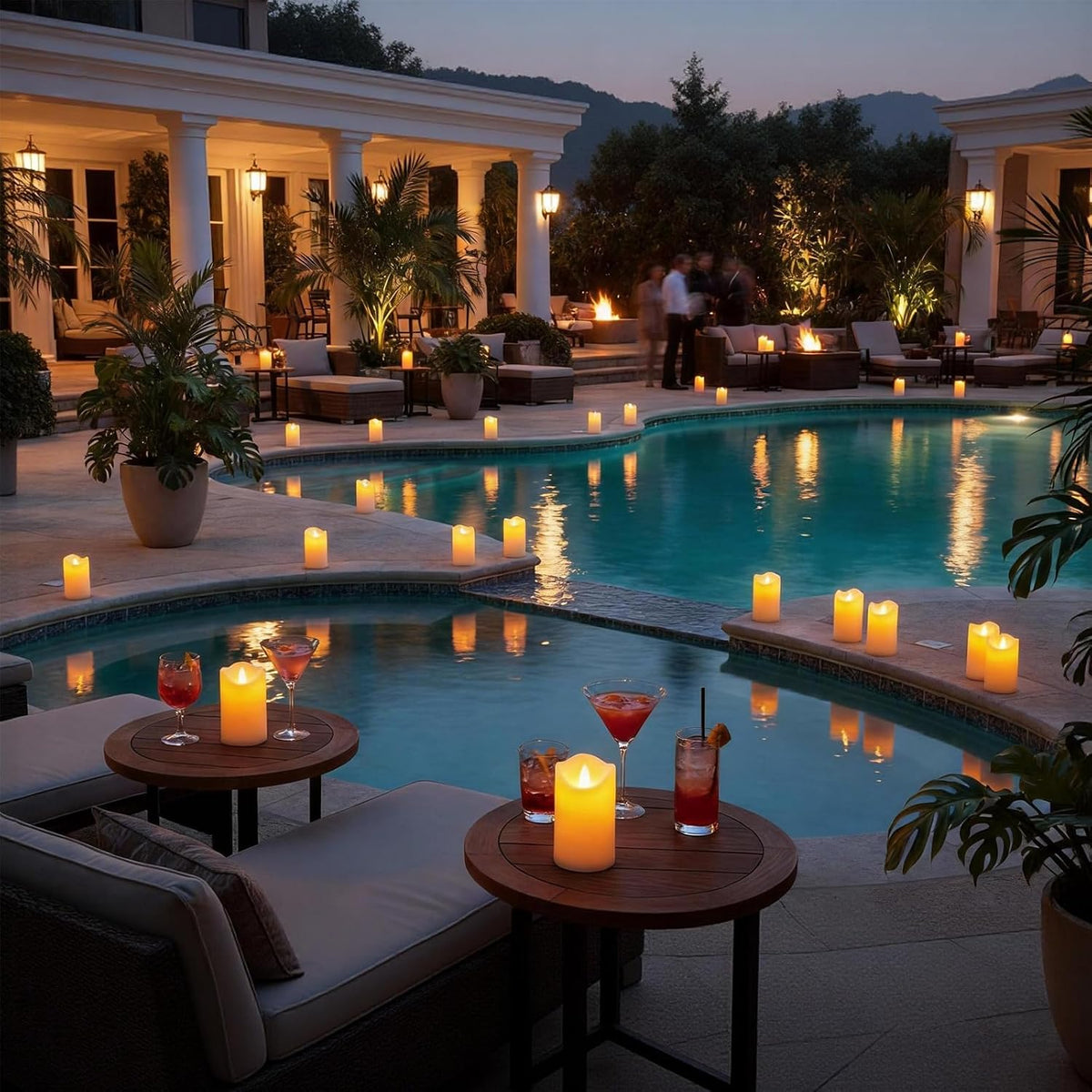 Bulk Set of 12 Outdoor Flameless Candles, Patented 3D Dual-LED Resin Pillars with 2 Remotes, Waterproof Non-Melting