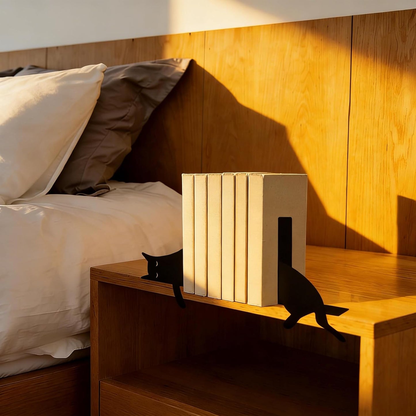 Metal Sleepy Cat Bookends / Black / Set of 2