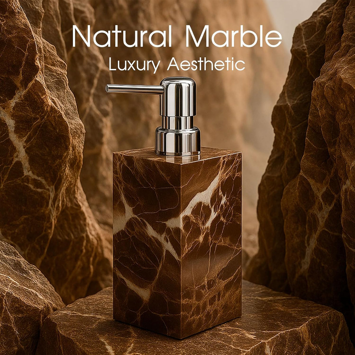 2 Pack Real Natural Marble Soap Dispenser with Stainless Steel Pump Decorative Liquid Hand Soap Bottle for Kitchen