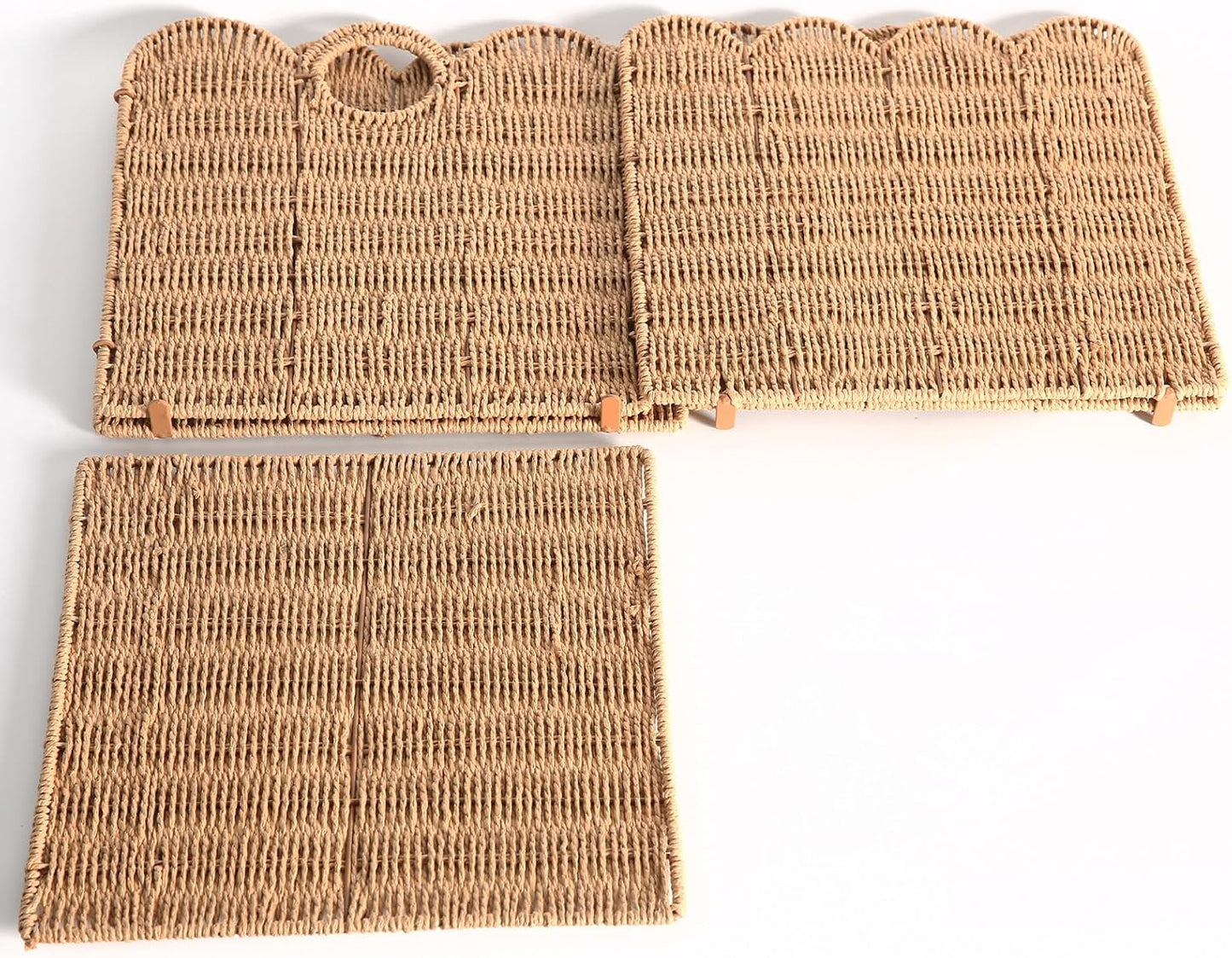 Scalloped Wicker Storage Cubes Basket / Light Brown / 10.5 x 10.5 x 10.5 / In&4-pack / Set of 4