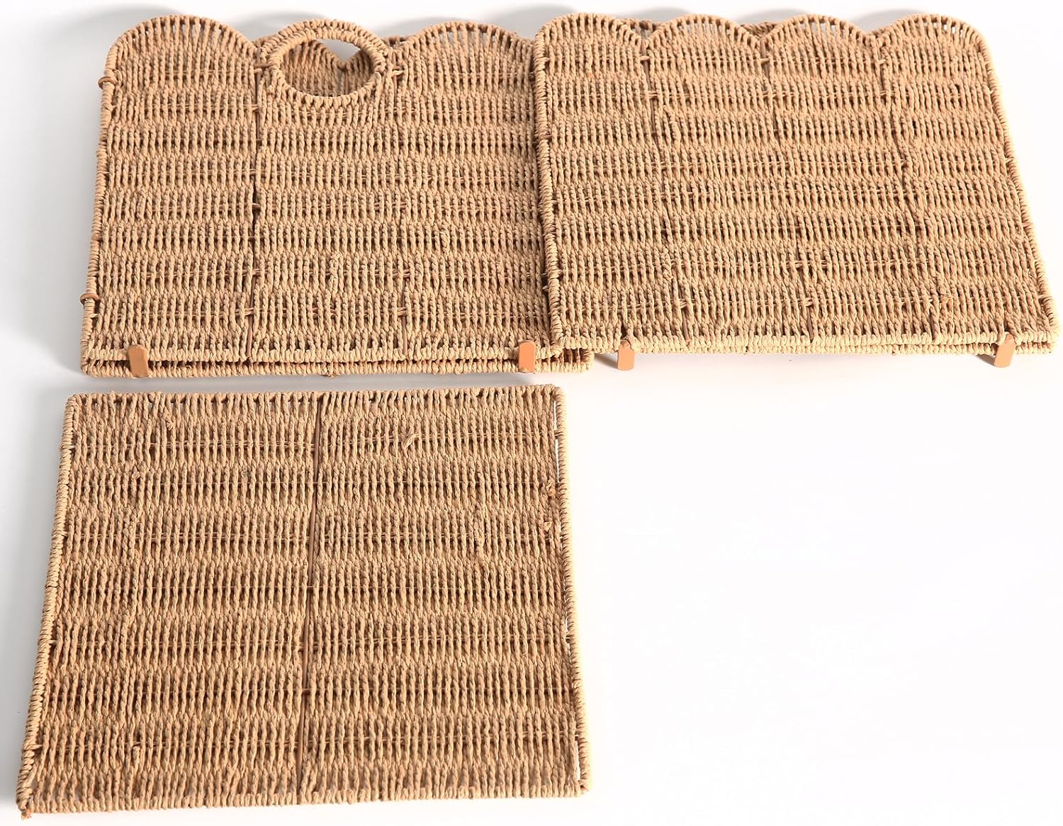 Scalloped Wicker Storage Cubes Basket / Light Brown / 10.5 x 10.5 x 10.5 / In&4-pack / Set of 4
