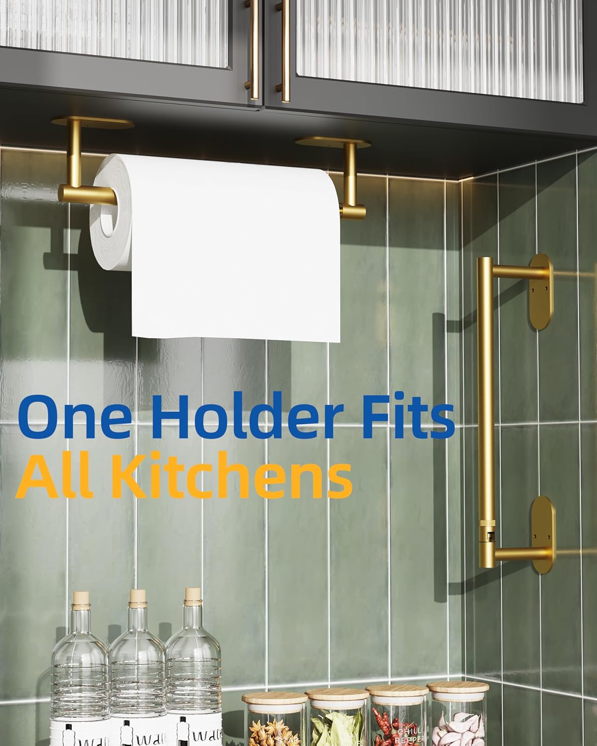 RUACQ Paper Towel Holder Under Cabinet, Stainless Steel, Brushed Gold | Drill Wall Mount or Adhesive, Round Base
