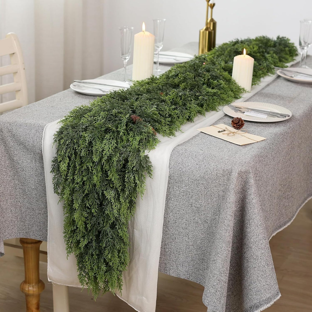 16FT 1Pcs Artificial Christmas Cedar Garlands for Stairs Railing Decoration | Thick and Lush, Realistic Faux Pine