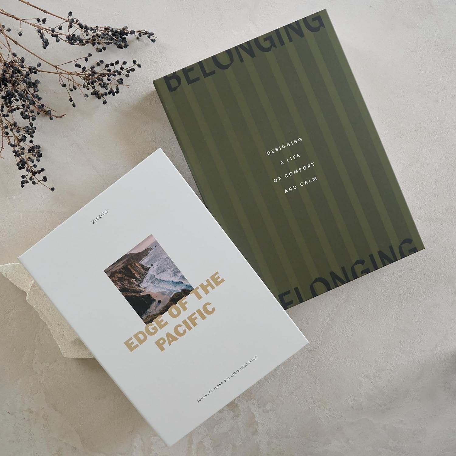 Decorative Books / Boxes Coffee Table / Olive & Cream / Set of 2