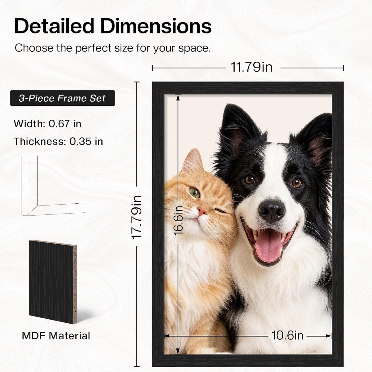 11x17 Picture Frame 3 Pack, Wall Mount Display, Black Wood Grain | Fits 11x17 Photos or Posters, Clear Shatterproof