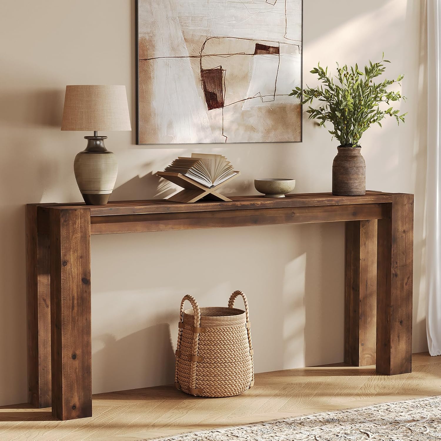 SUPERJARE 110.2 inch Narrow Behind Couch Table with Charging Stations
