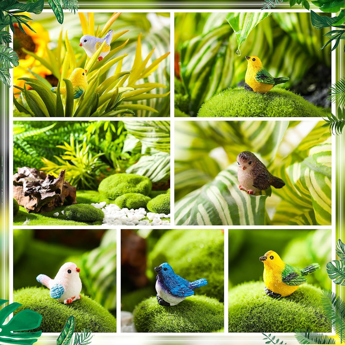 Mini Resin Bird Figurines Miniature Small Birds Figurines Realistic Animal for Fairy / Set of 50