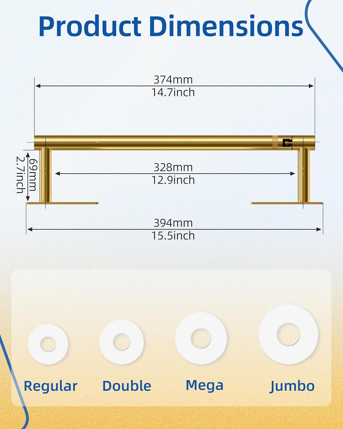 RUACQ Paper Towel Holder Under Cabinet, Stainless Steel, Brushed Gold | Drill Wall Mount or Adhesive, Square Base