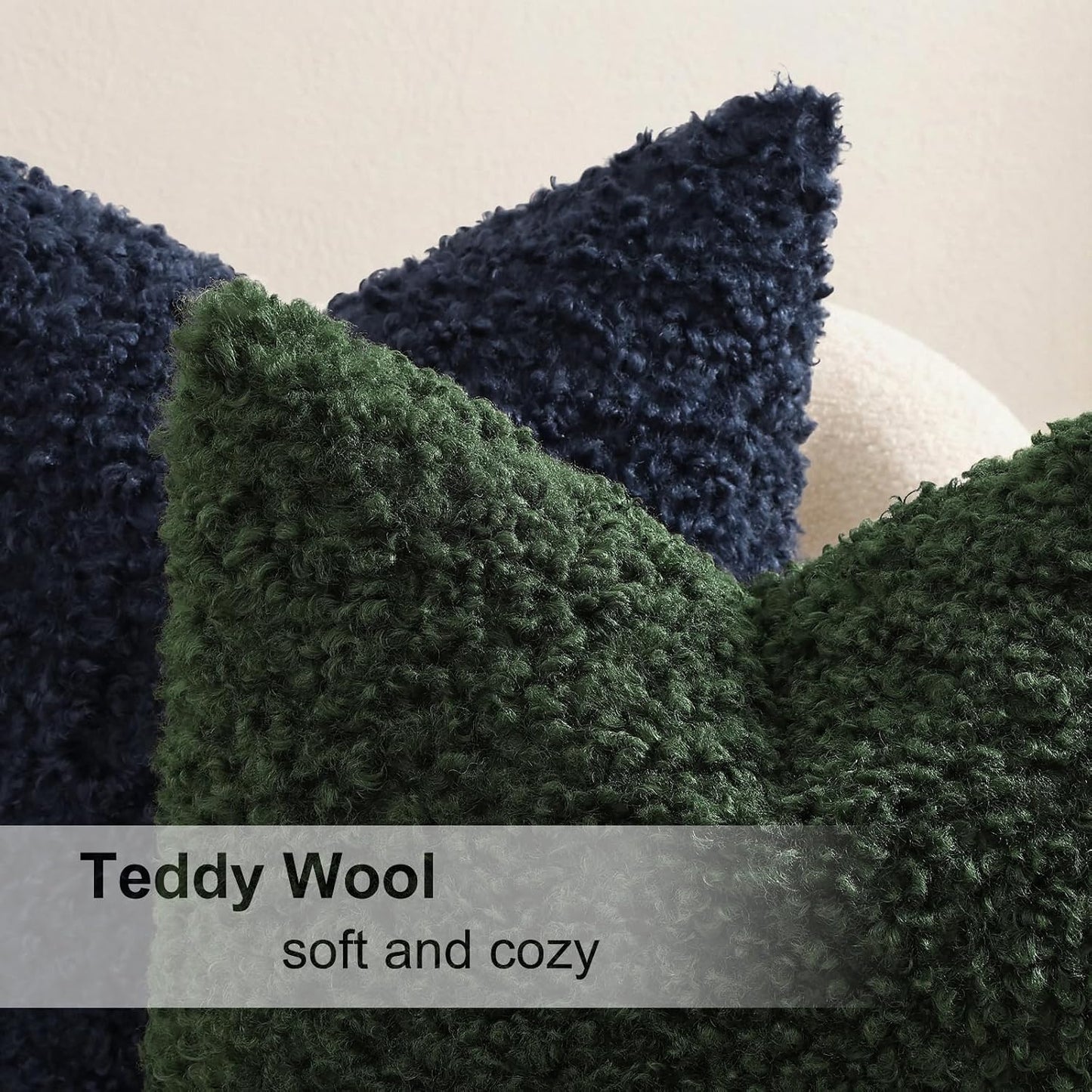 Faux Fur Decorative Sherpa Pillow Covers Fuzzy Accent Soft / Olive Green / 20 x 20 / Set of 2