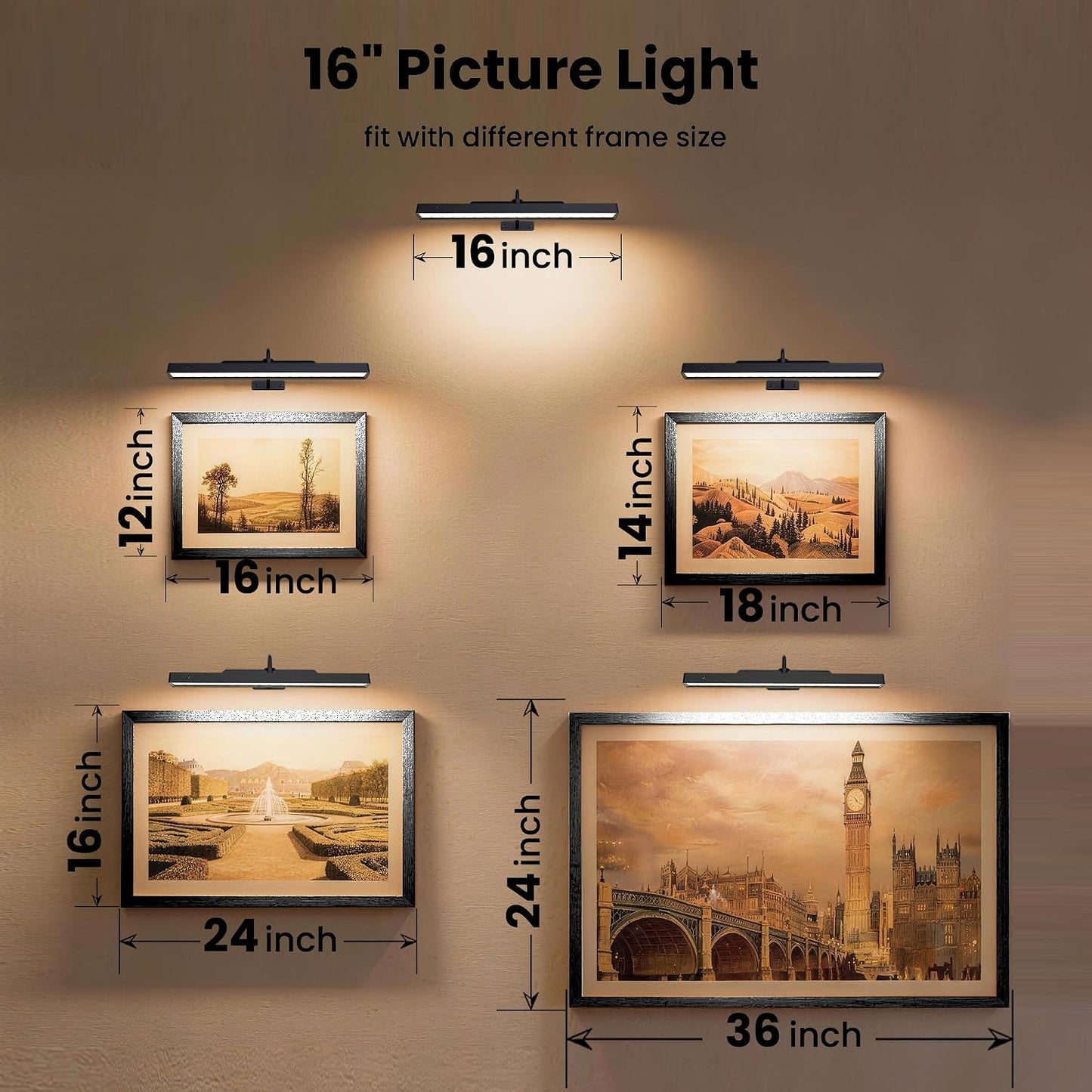 3Pack Picture Light Battery Operated, 16in Picture Light for Wall, 5000mAh Cordless Wall Lights with Controller,Art