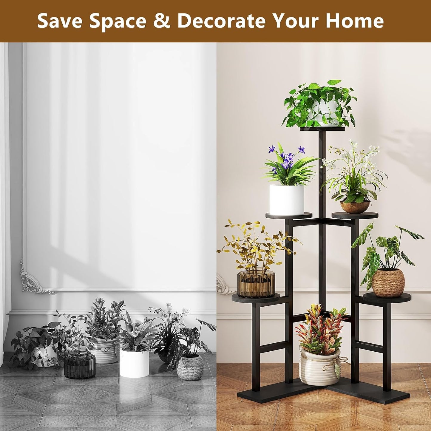 IBUYKE 6 Tier Plant Stand Indoor, Tall Flower Pot Stand for Multiple Plants, Tiered Corner Plant Shelf for Living Room