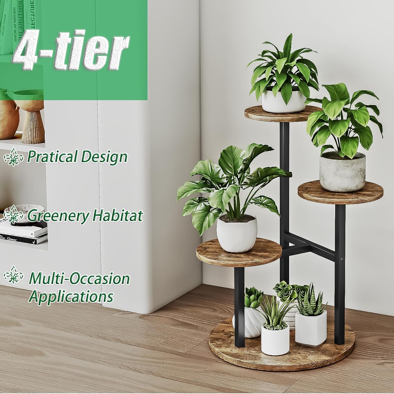 INGIORDAR 4 Tier Plant Stand Indoor Corner Tiered Holder Shelf Display Rack | Multiple Plants with MDF Top Board Metal