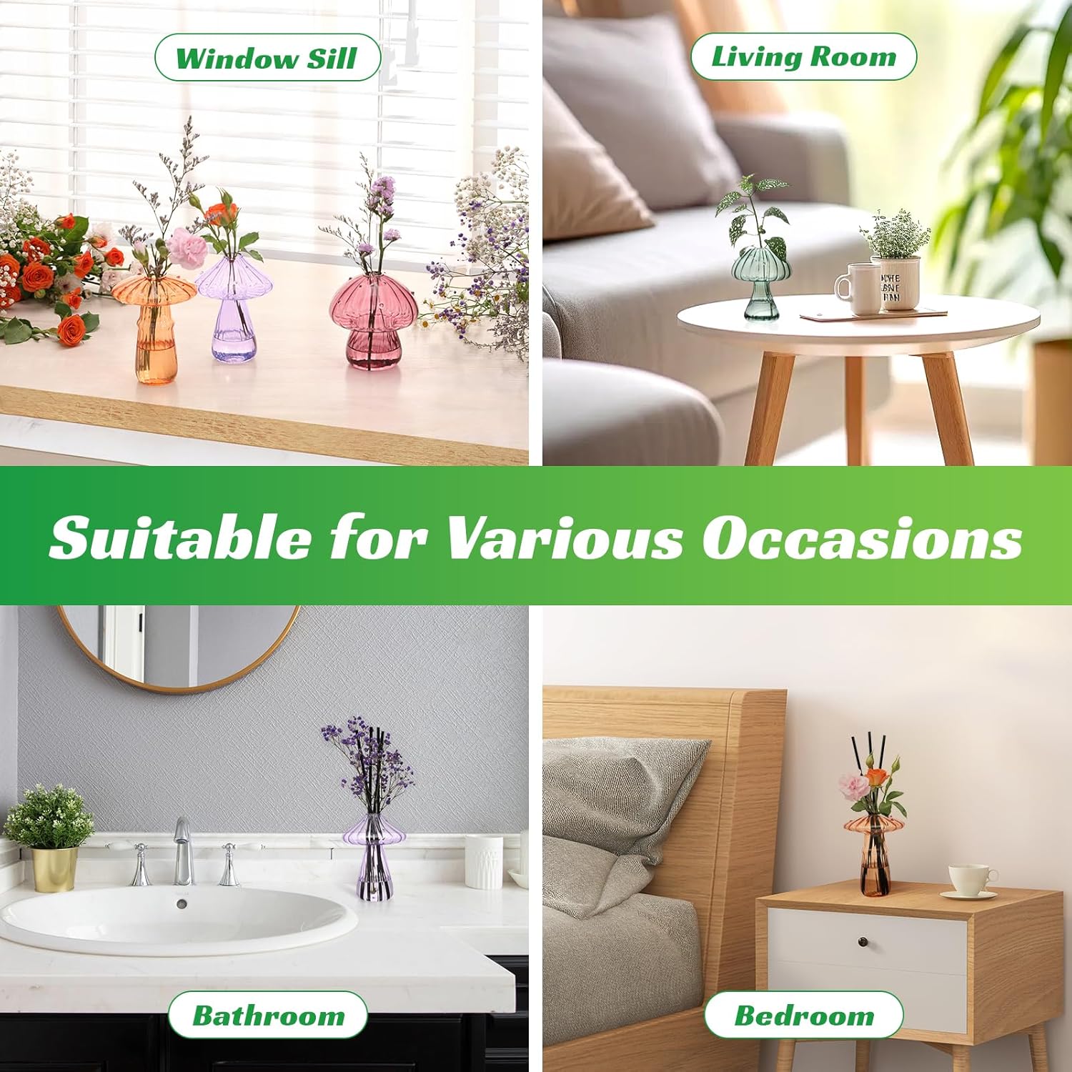 Mushroom Glass Vases / Set of 10