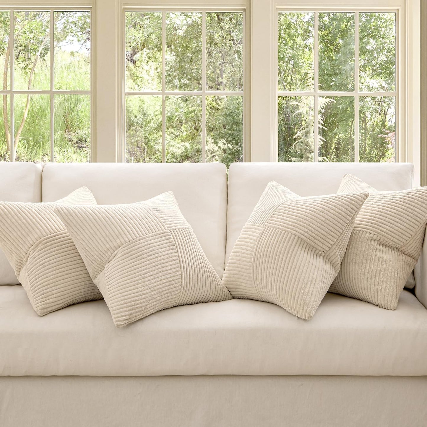 Throw Pillow Covers Boho Patchwork Cushion Cases Modern Farmhouse / 18 x 18 / Beige / Set of 4