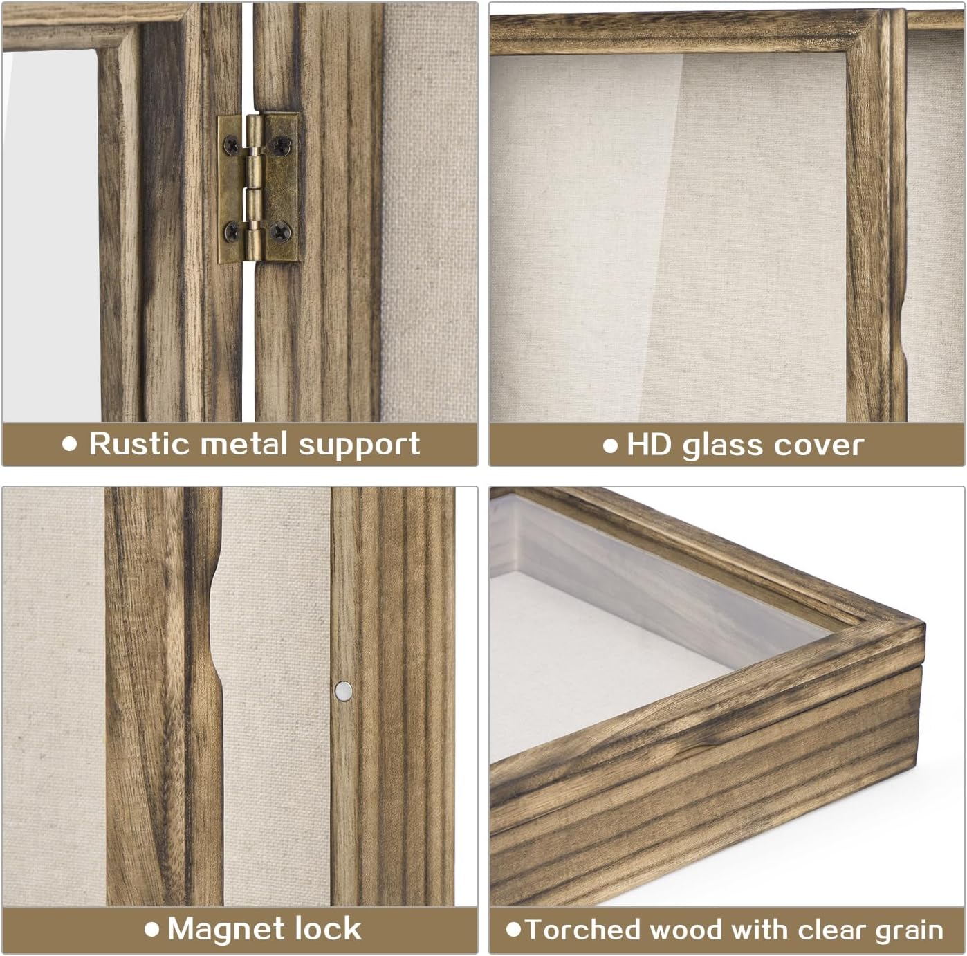 Love-KANKEI Deep Shadow Box Frame 11x11,Solid Wood Frame,Carbonized Black | Front-Opening Glass Magnetic Door,Linen