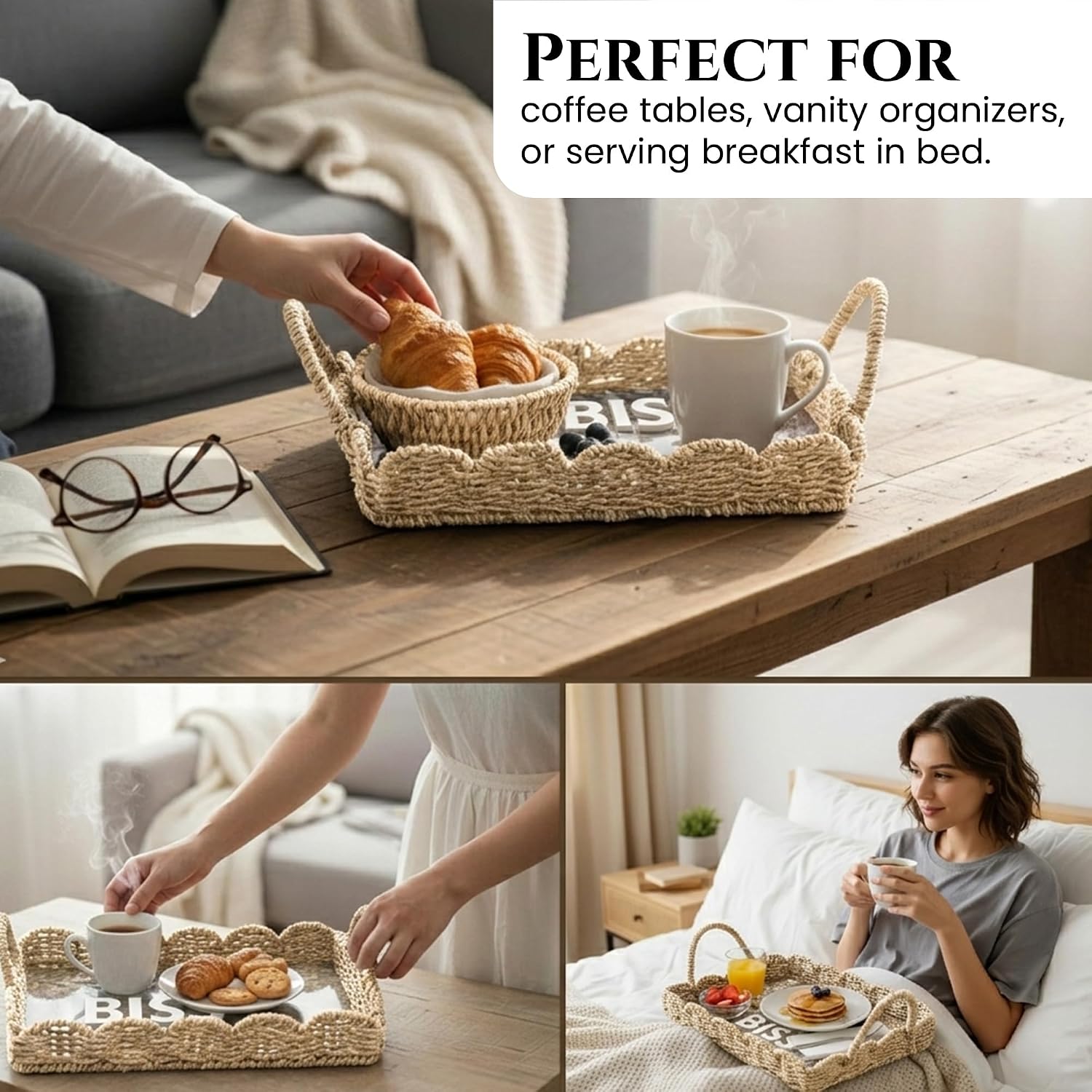 Scalloped Rattan Serving Tray / Transparent