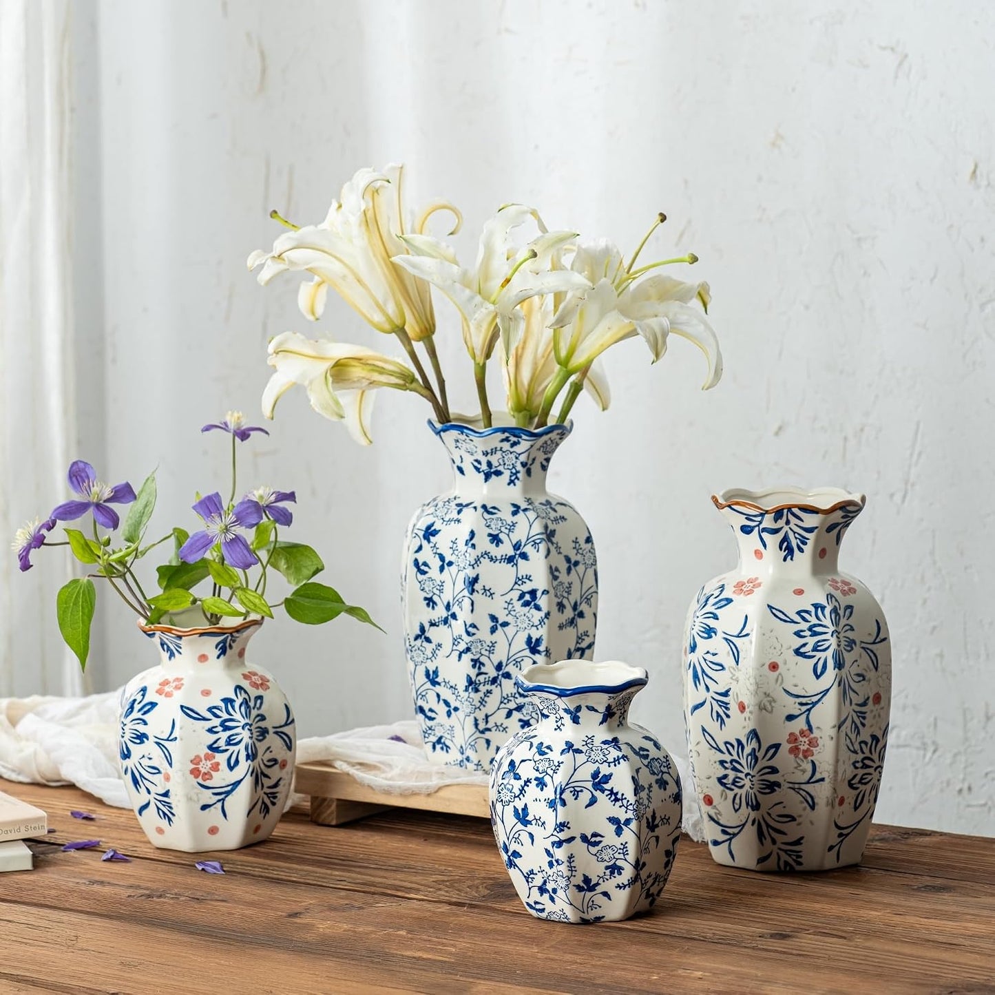 White Ceramic Vase / Vase-u02 / 9.5 INCH / Blue