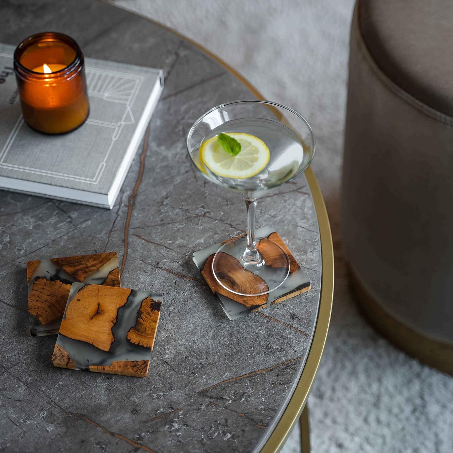 Holder / Wooden Coasters Set / No Holder / Set of 6