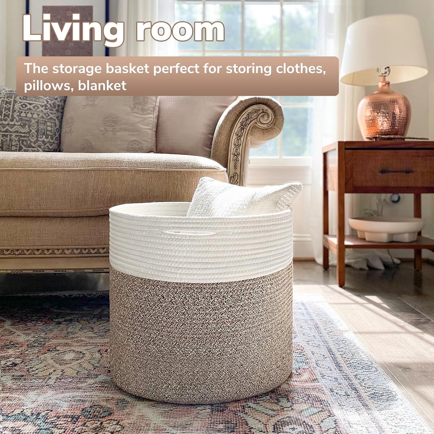 Blanket Basket / Cotton Rope Baskets for Blankets & Toys / Mele / 15.8 x 15.8 x 13.8