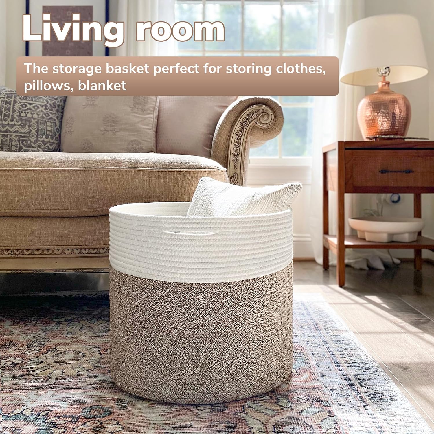 Blanket Basket / Cotton Rope Baskets for Blankets & Toys / Mele / 15.8 x 15.8 x 13.8