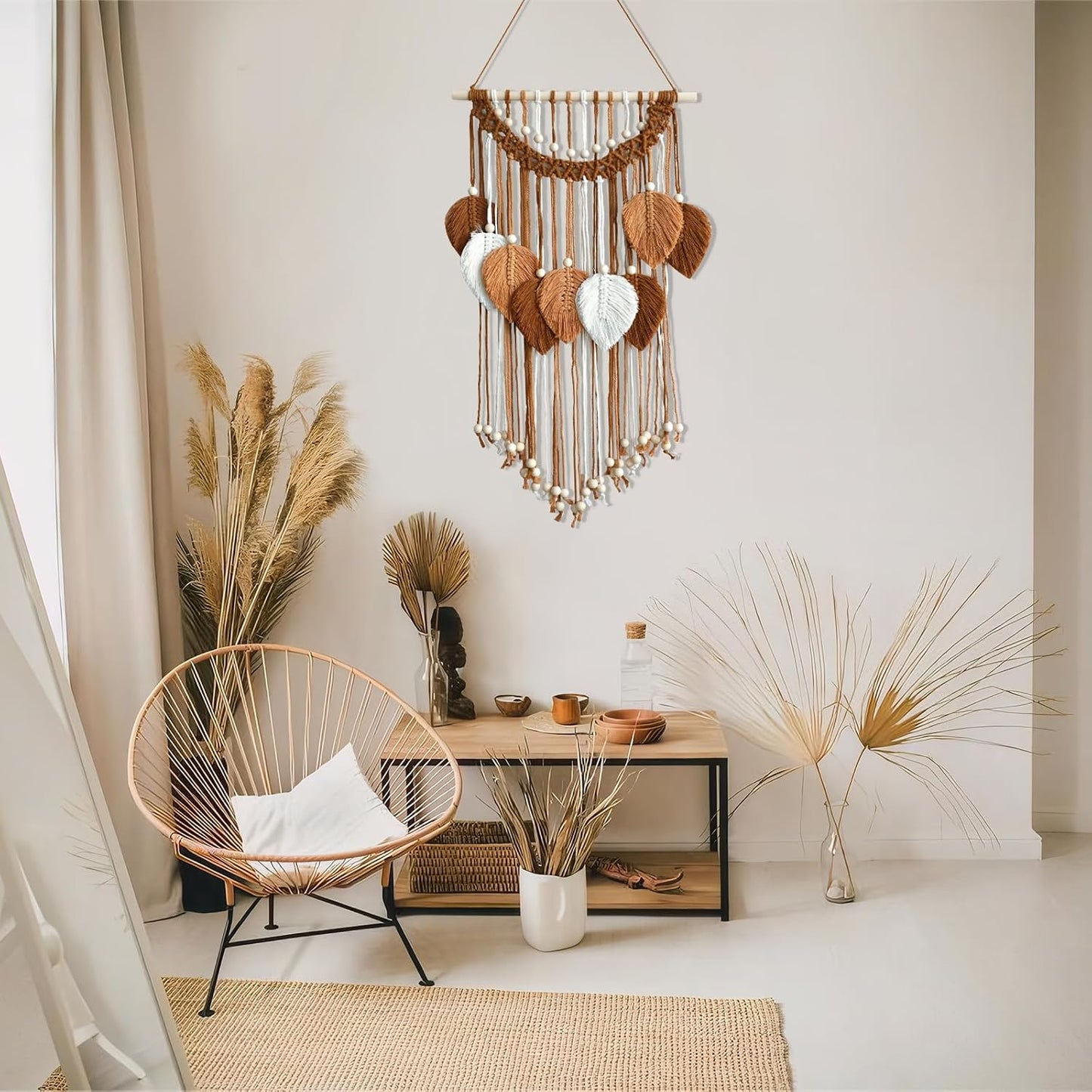 Macrame Wall Hanging -Handmade Leaf Wall Tapestry / Brown Orange