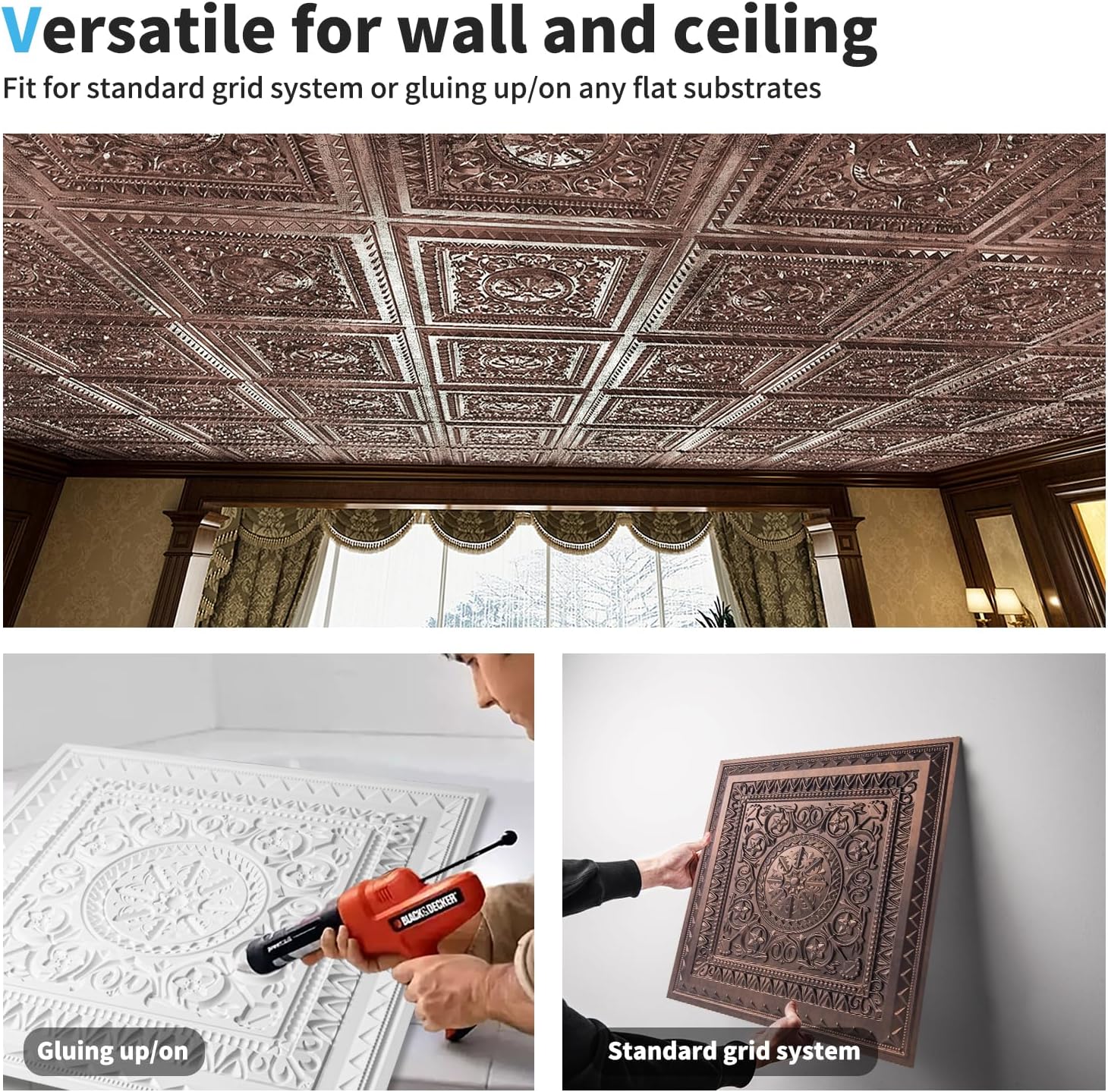 Drop Ceiling Tiles / 24 x 24 / Antique Copper / Set of 12