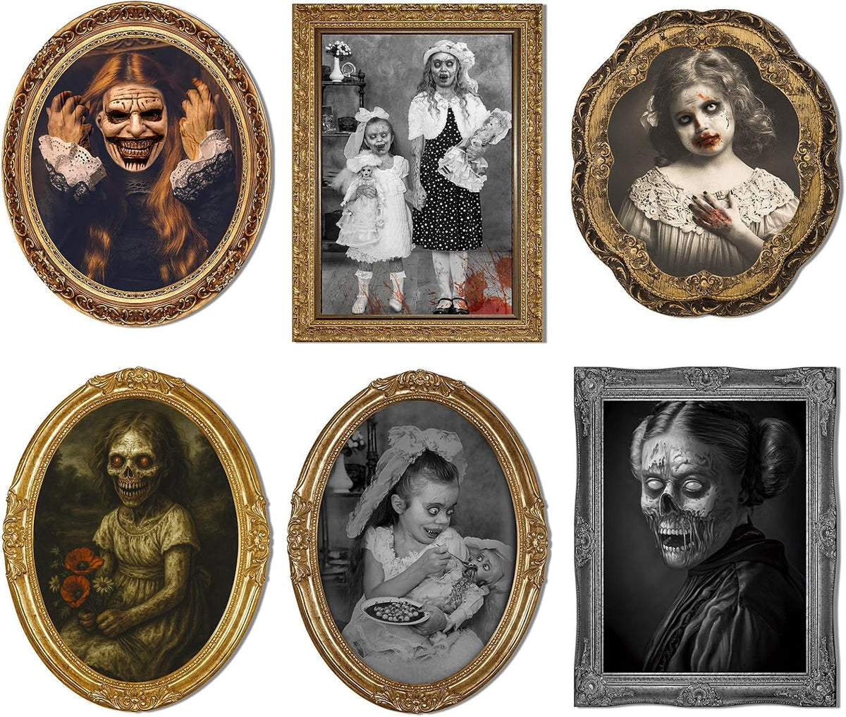 Scary Halloween Decoration Indoor Home Wall Decor Changing Picture, 6Pcs
