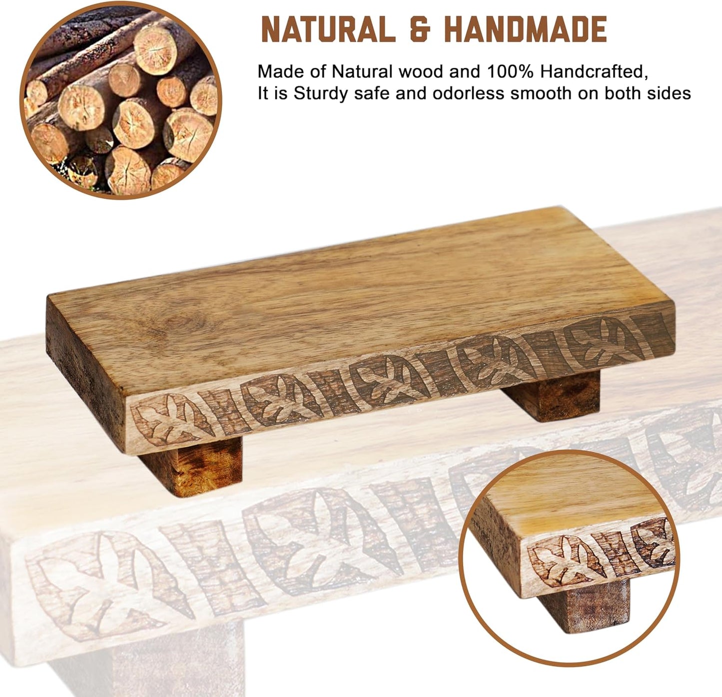Small Wood Pedestal Stand / Brown / 9 x 4