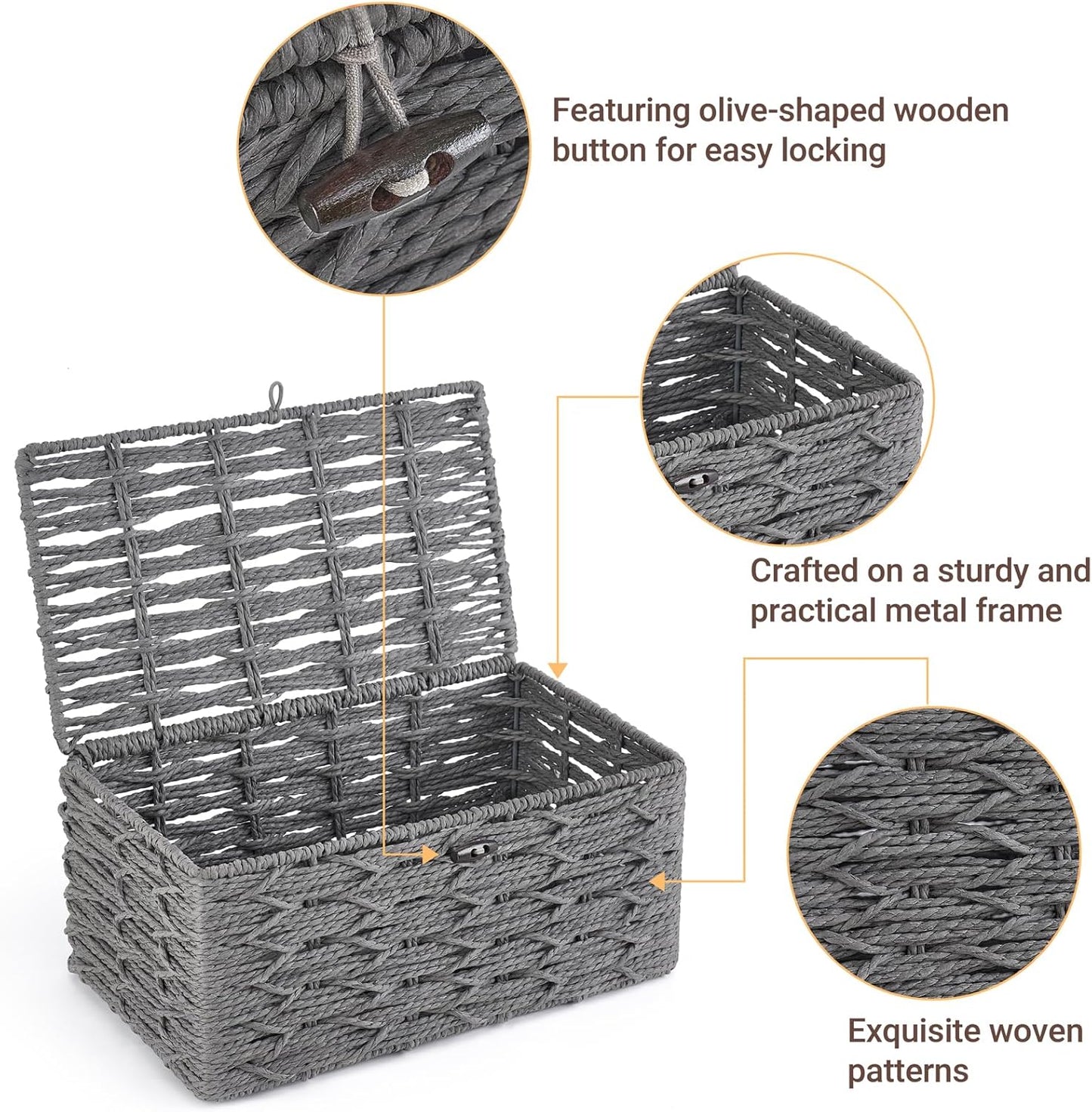 Storage Baskets Bin / Lid Decorative Paper Rope Handwoven Basket Organizer