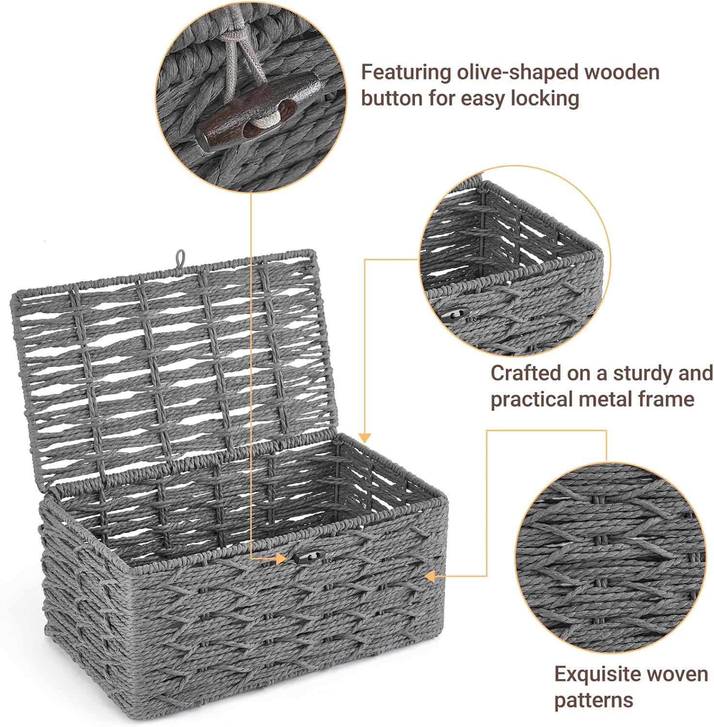 Storage Baskets Bin / Lid Decorative Paper Rope Handwoven Basket Organizer