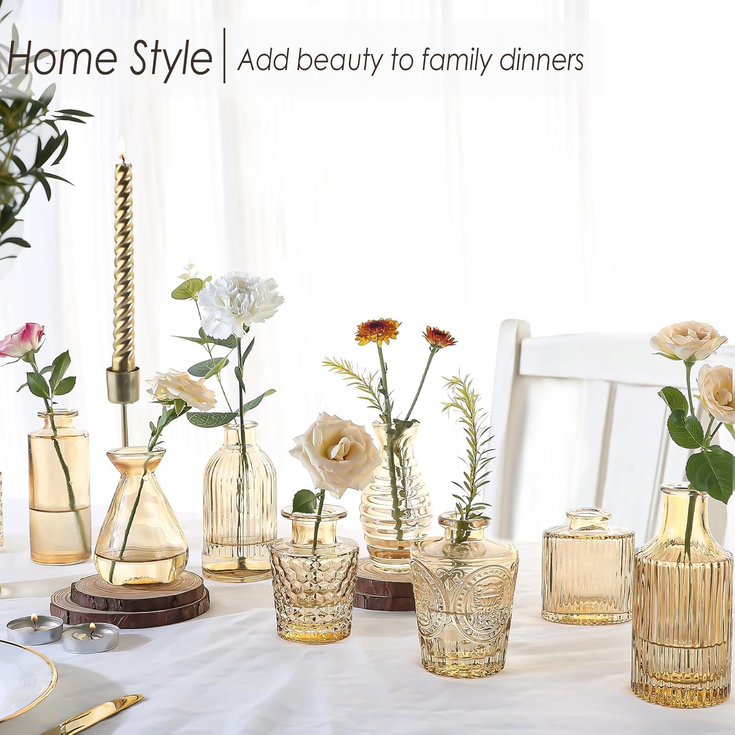 Amber Glass Bud Vases / Standard-gold Amber / Set of 36
