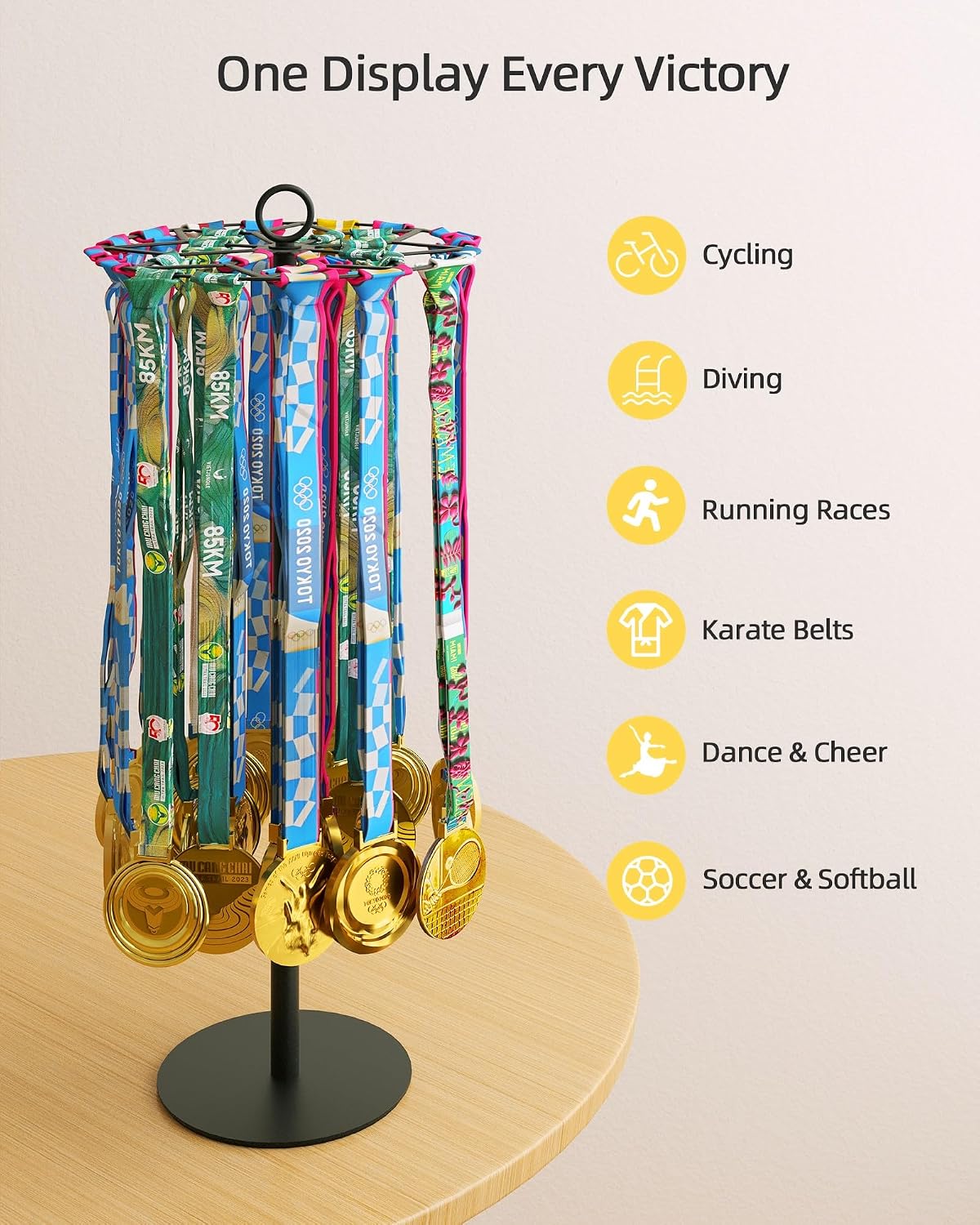 Rotatable Medal Hanger Display – Adjustable Medal Honor Display – Desktop Metal Medal Holder for Running, Sports