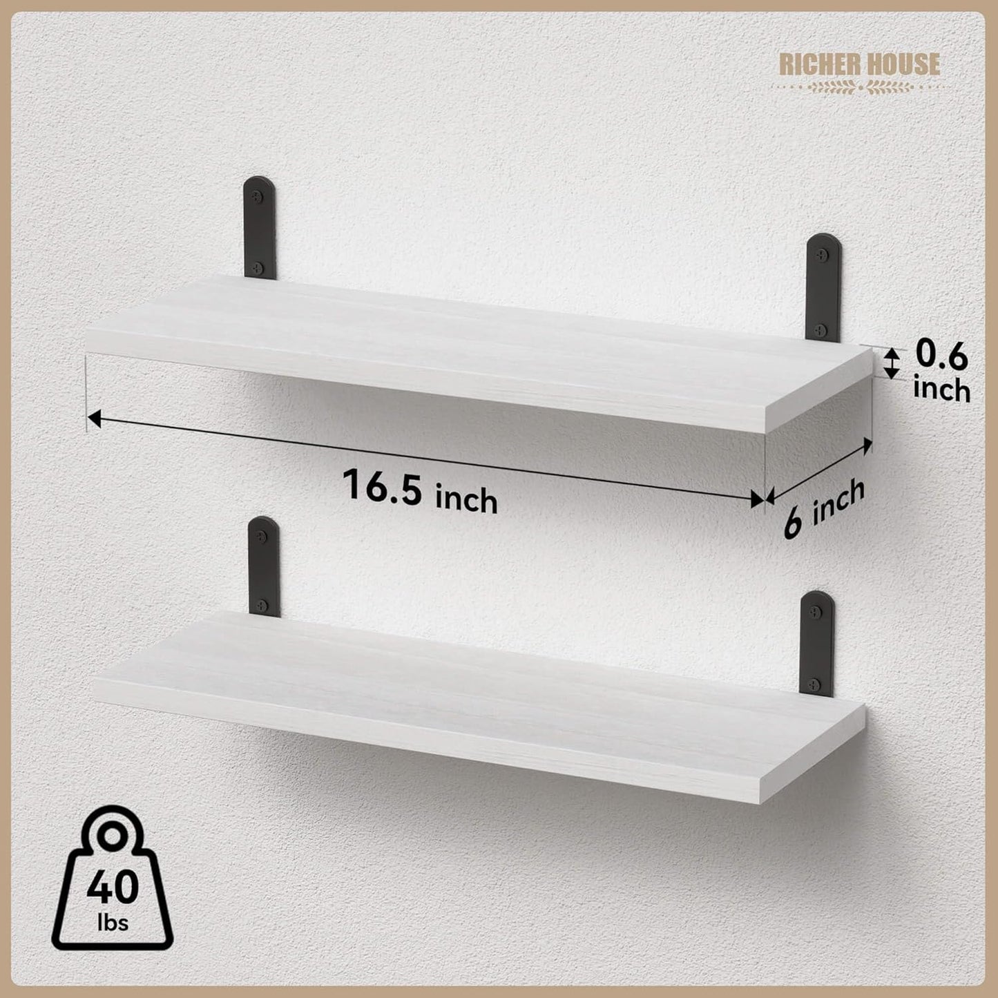Floating Wall Shelves / White / 16.54in / Set of 2