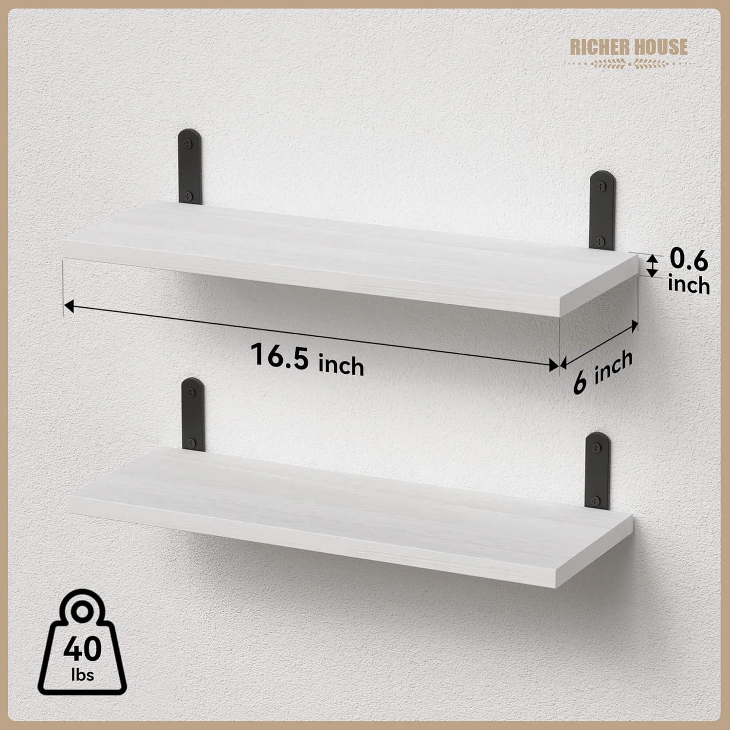 Floating Wall Shelves / White / 16.54in / Set of 2