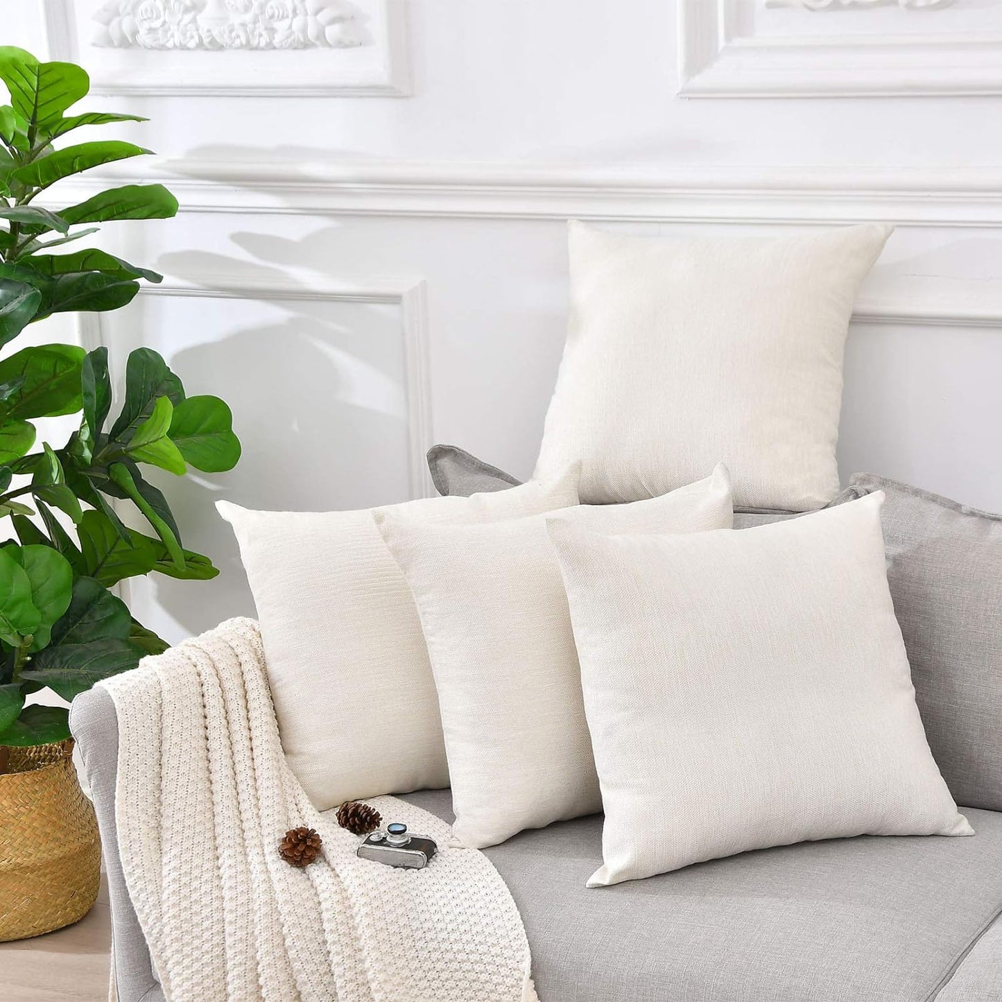Linen Throw Pillow Covers Decorative Blank Couch Pillow Covers / Beige / 18 x 18 / Set of 4