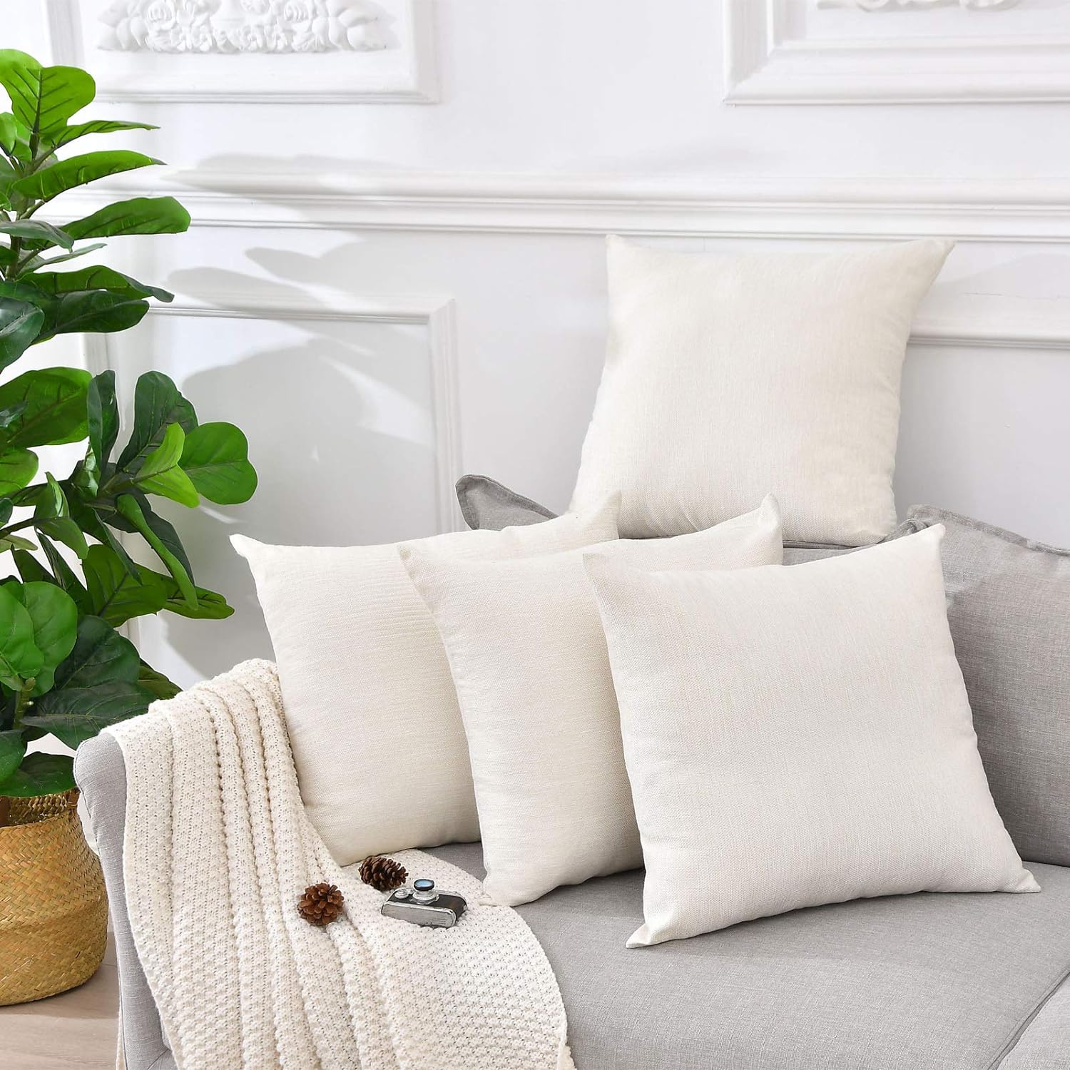 Linen Throw Pillow Covers Decorative Blank Couch Pillow Covers / Beige / 18 x 18 / Set of 4