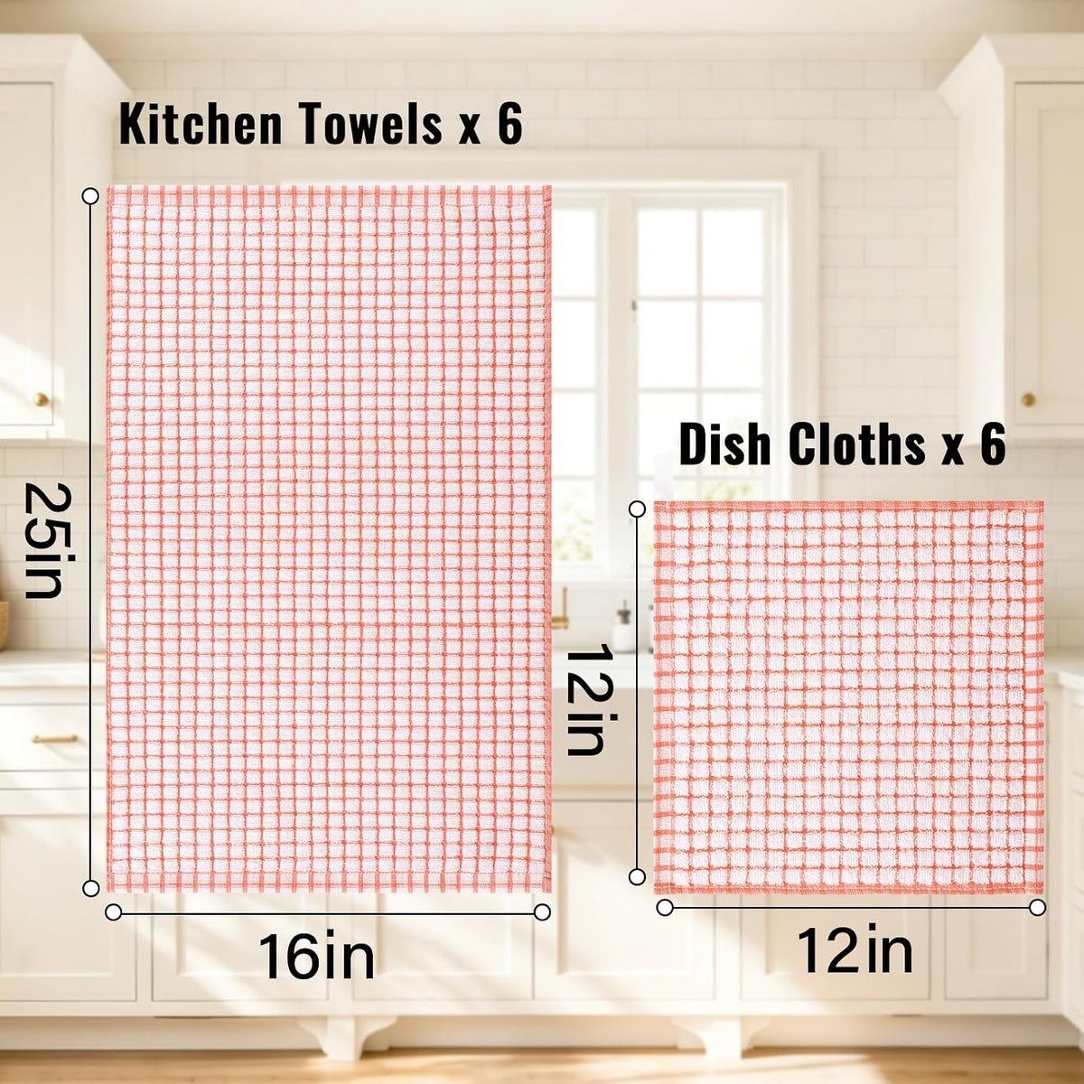 Homaxy Kitchen Towels and Dishcloths Set, Set of 12, Coral | Cotton Terry Kitchen Dish Towels, Super Soft and Absorbent