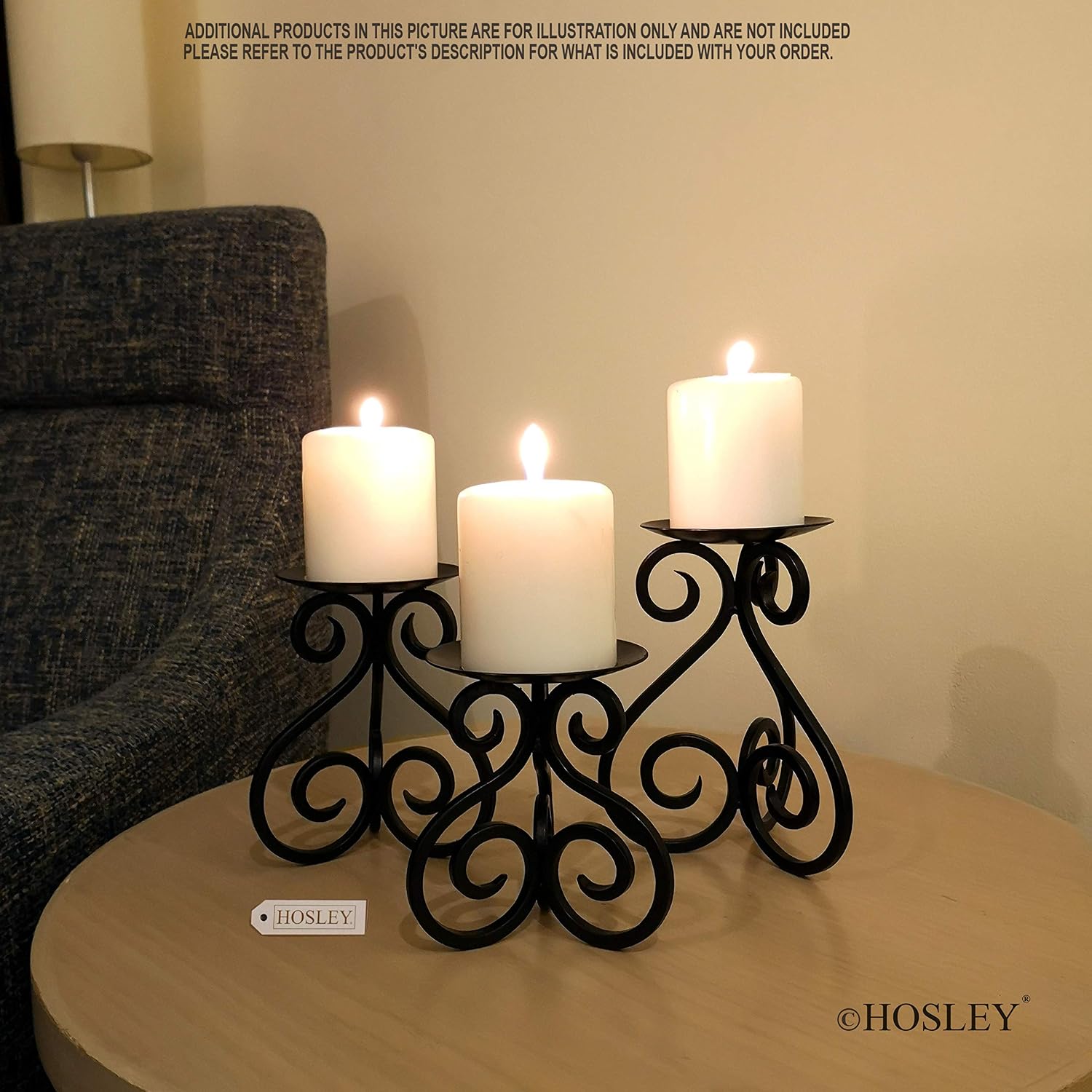 Hosley Illuminate in Style with Our Set of 3 Iron Candle LED Pillar Holders - Large 7 Inches, Medium 6 Inches, Small 5