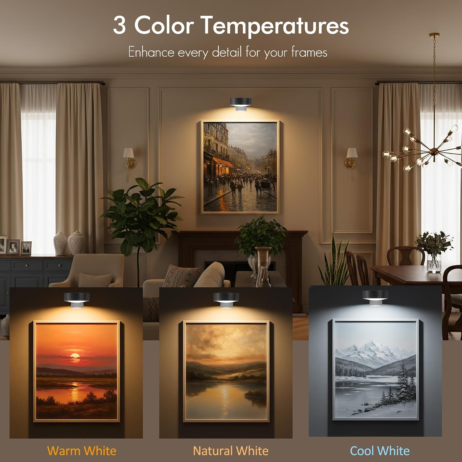 Picture Lights for Wall, Rechargeable Battery Wireless Poster Lights, Black | LED Magnetic Painting Light with Remote