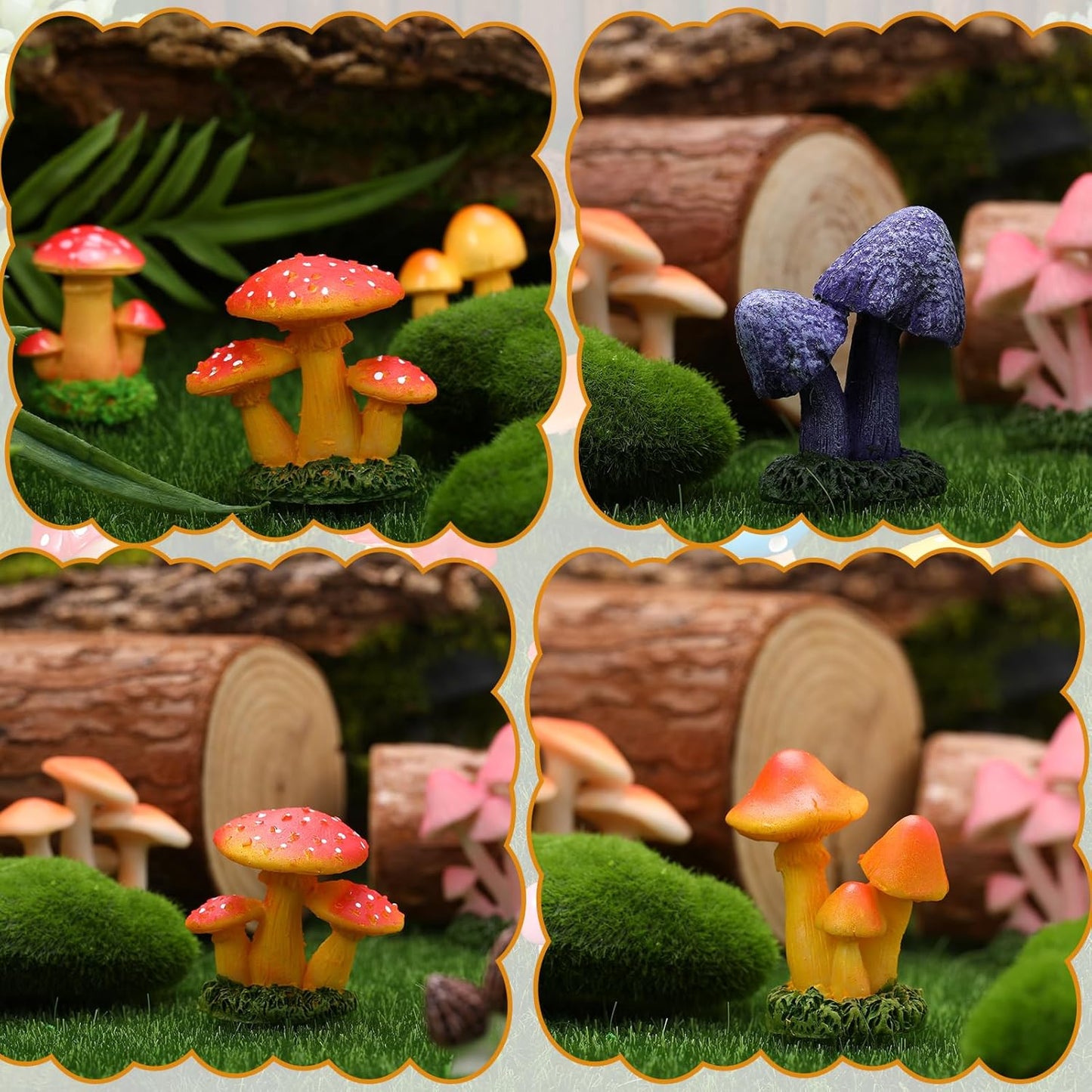 1.3 to Mini Mushrooms Tiny Resin Mushrooms Figures Miniature Little Small / 2 Inch / Set of 21